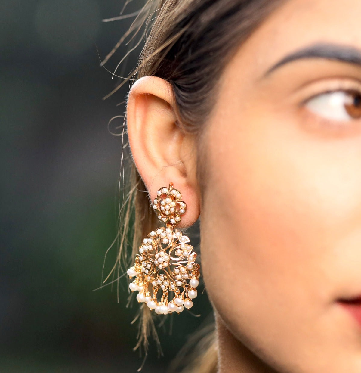 Hyderabadi Pearl Earrings on Silver with Gold Plating | Sober & Classy Design ER 033