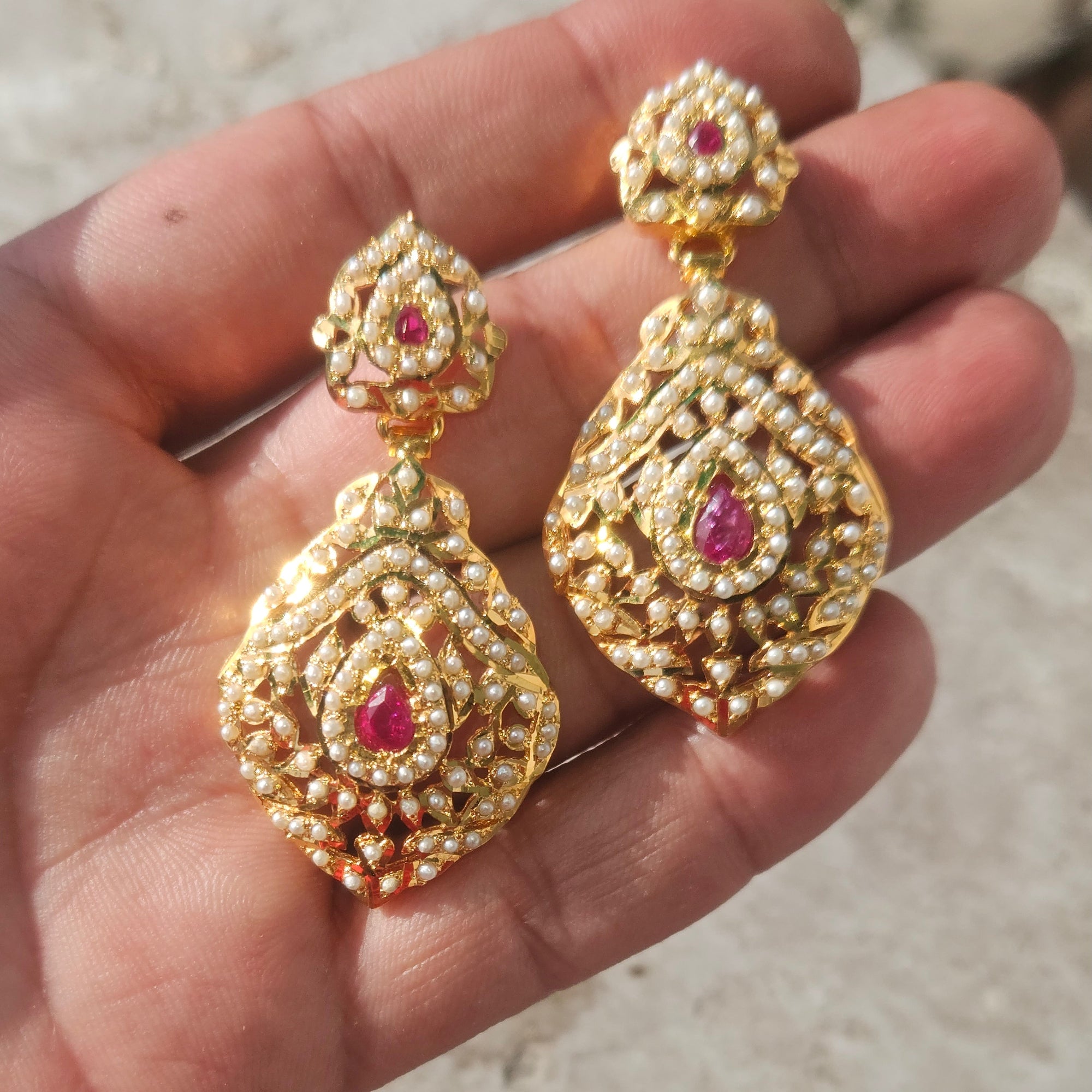 Intricately Handcrafted Jadau Earrings | Fine Seed Pearl Studded on 925 Silver with Gold Plating ER 655