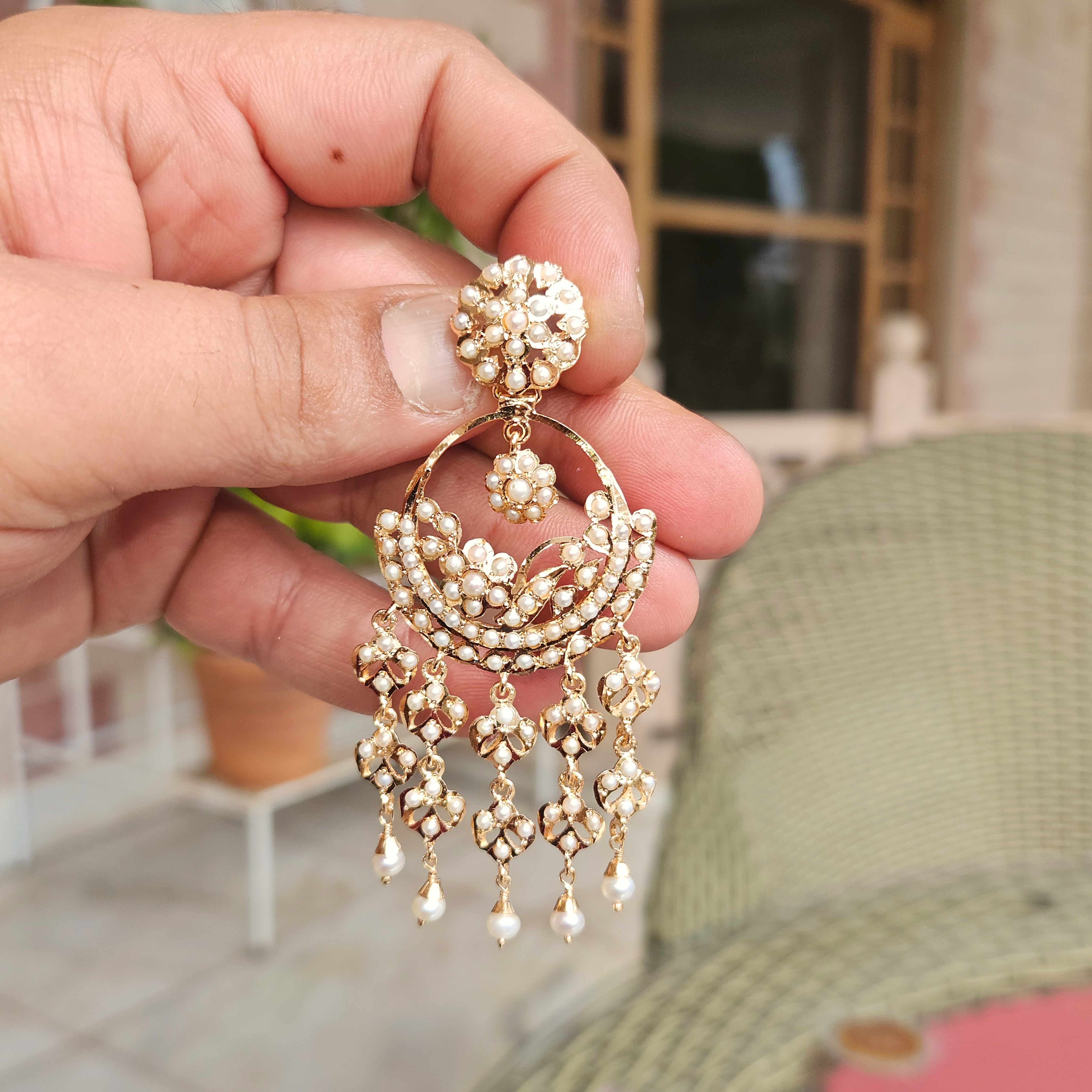 Middle Eastern Style Pearl Earrings | Fusion Chandbali On 925 Silver Base ER 672