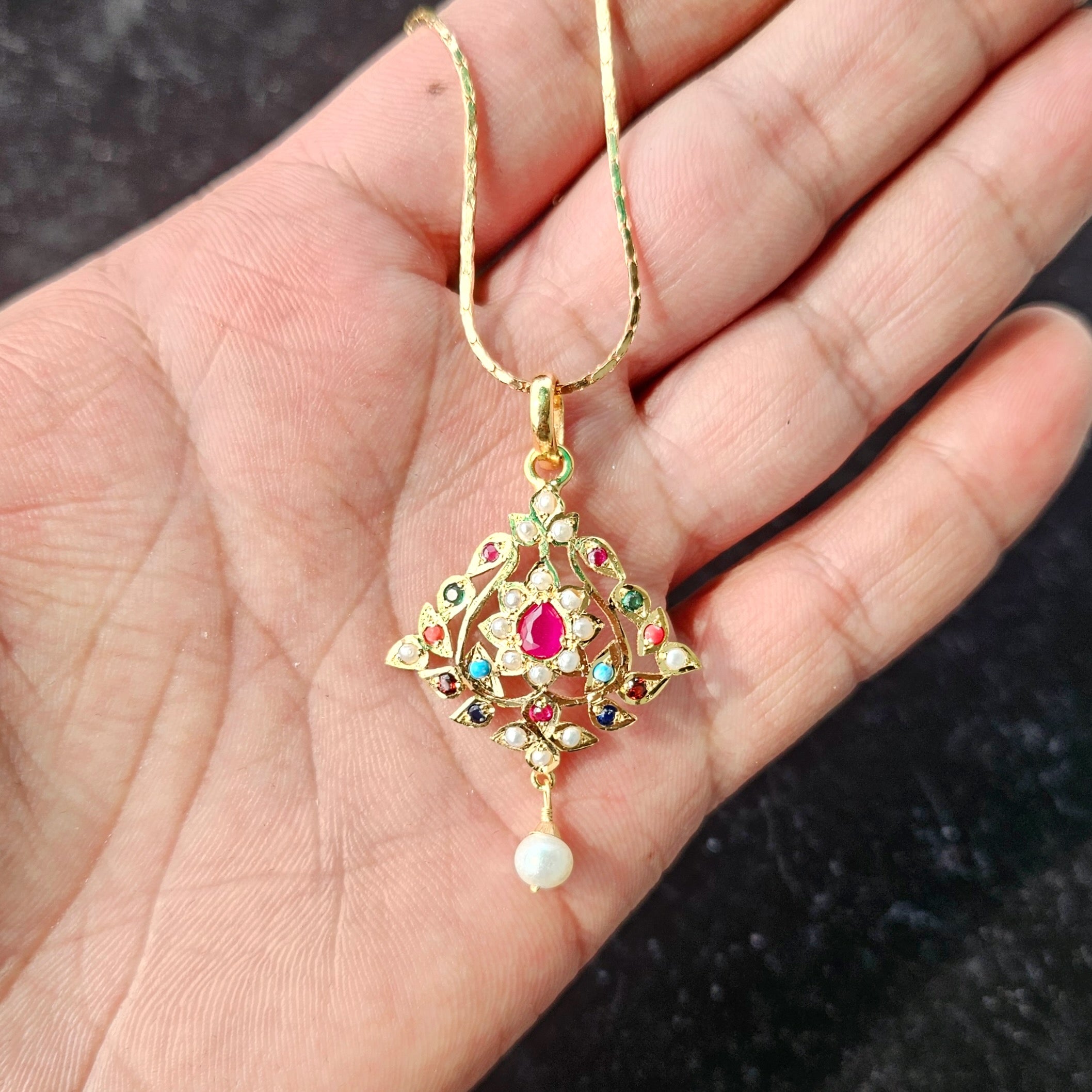 Cute Navratna Pendant | Gold Plated 925 Silver PO 001