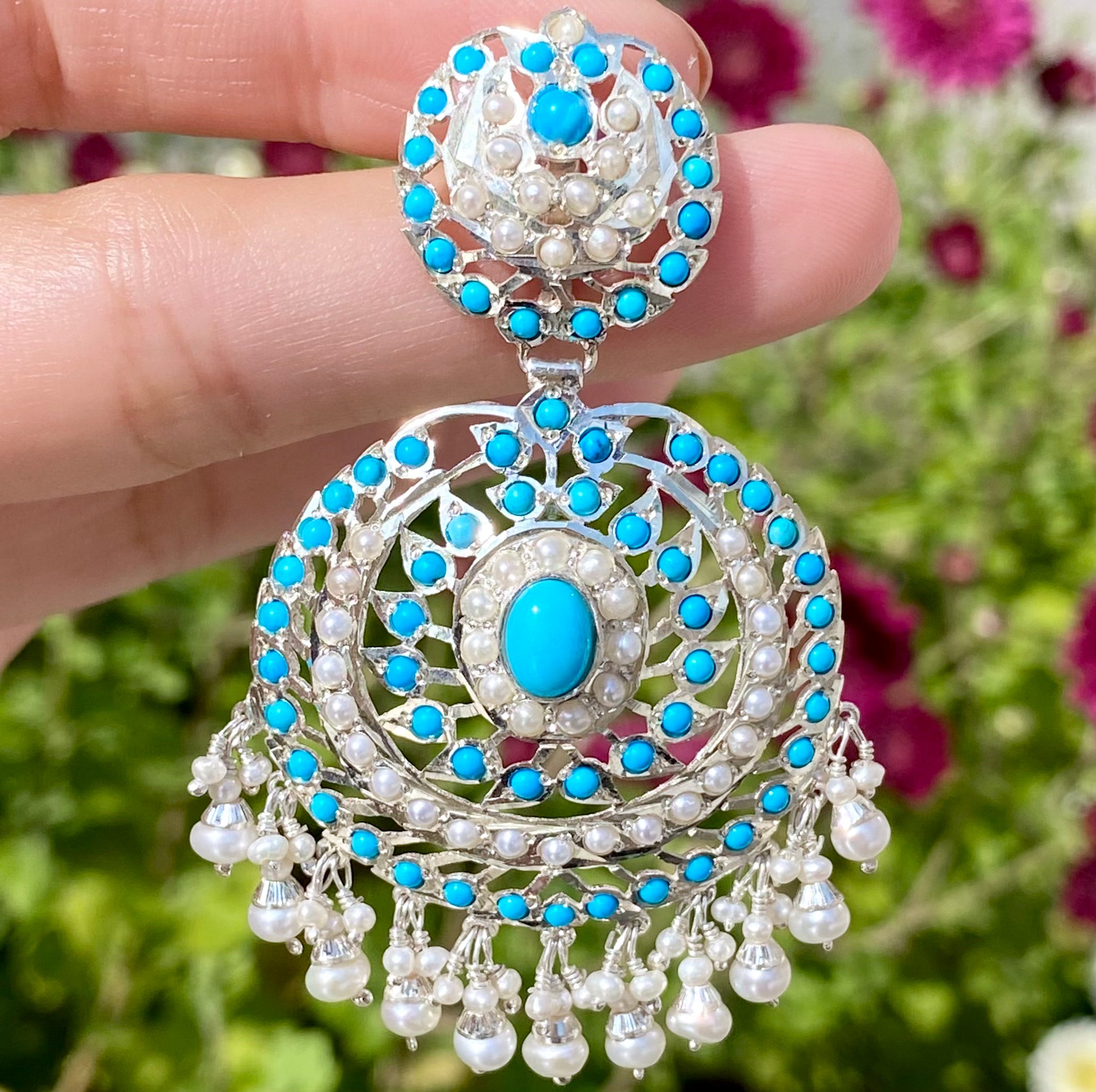Pearl Turquoise Earrings in Silver | Turkish Jewellery| SER 048