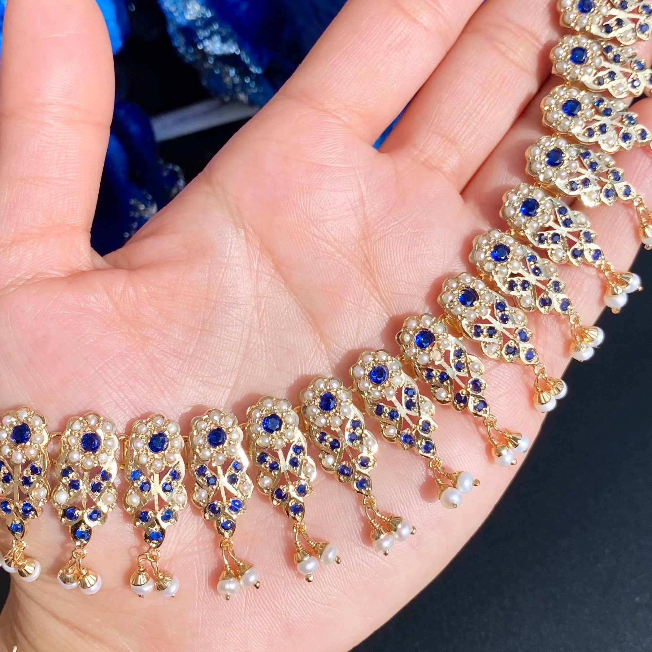 Elegant Sapphire Pearl Necklace with Chandbali Earrings NS 359