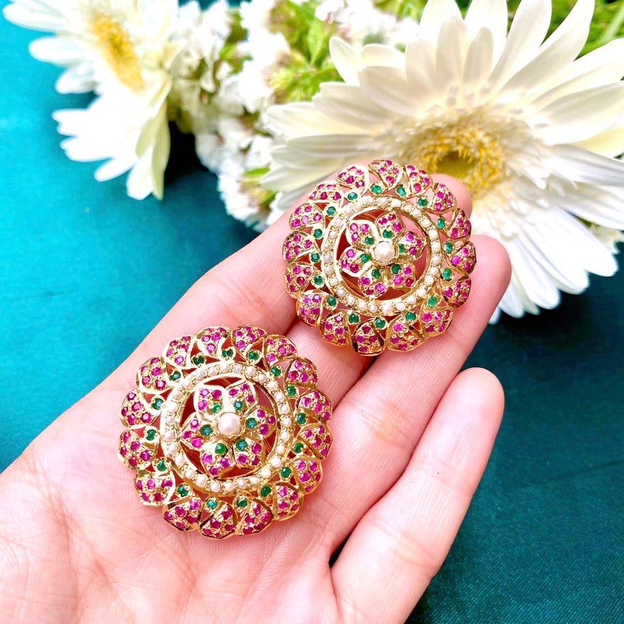 gold plated jadau studs with clip