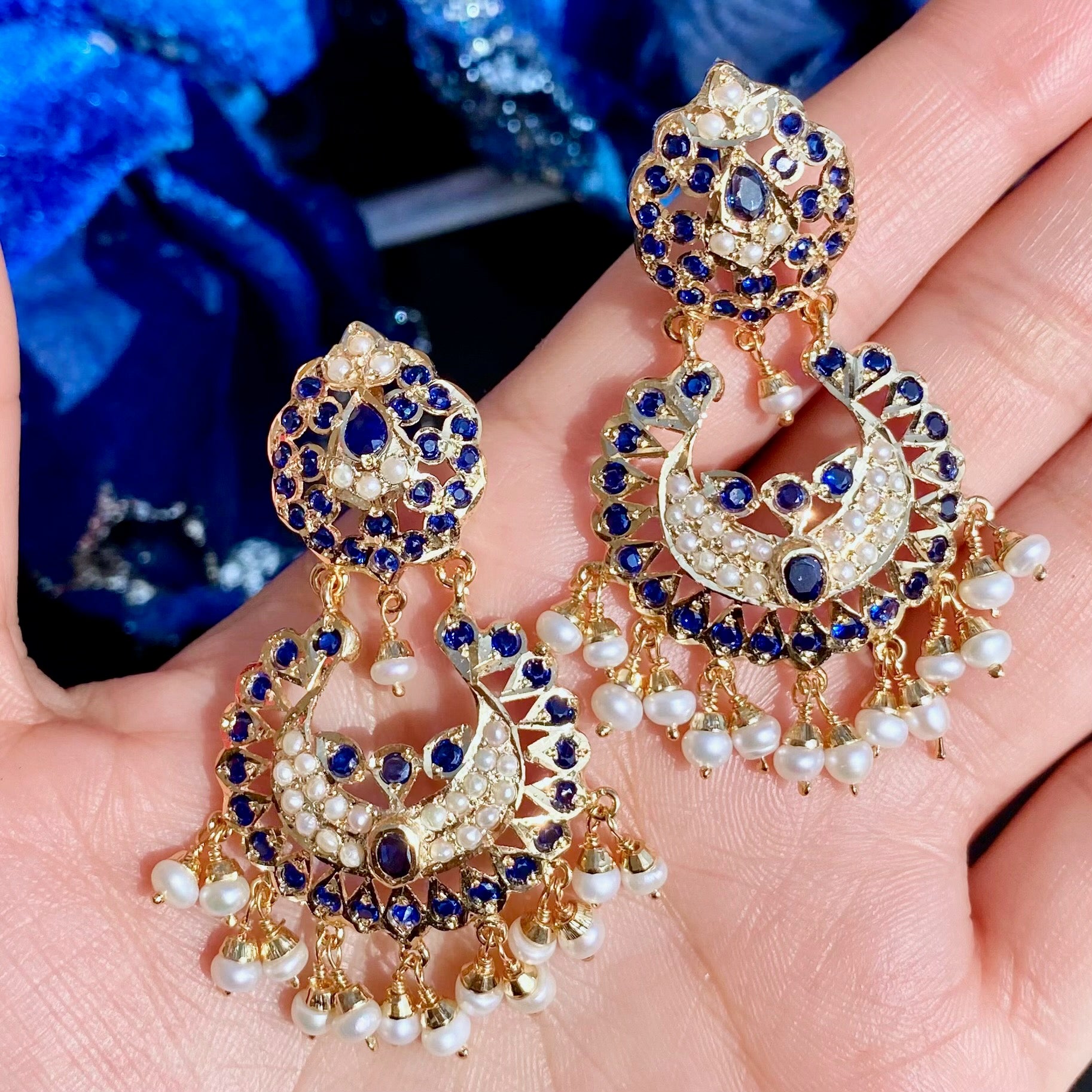 Elegant Sapphire Pearl Necklace with Chandbali Earrings NS 359