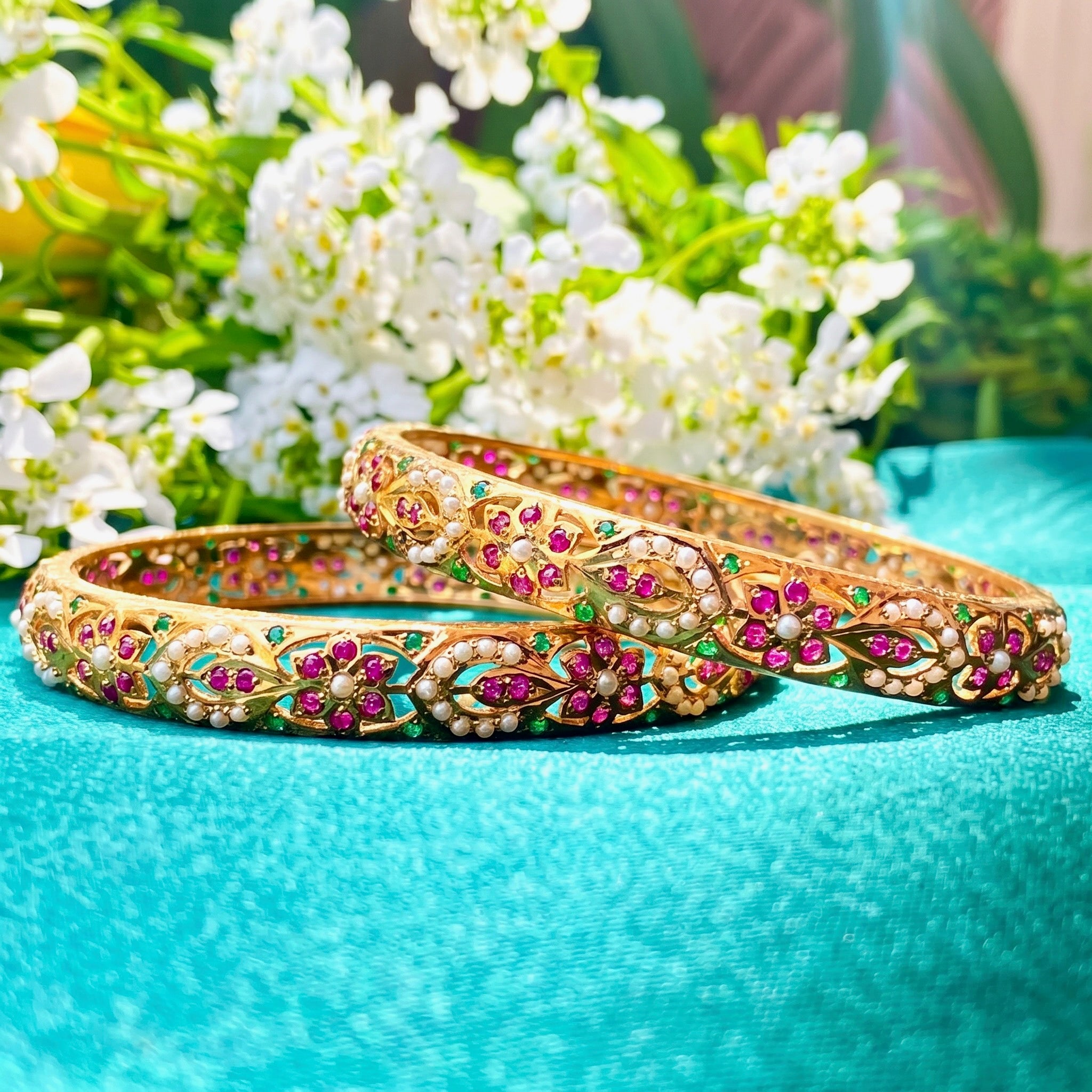 Gold Plated Jadau Bangles in 925 Silver BG 012