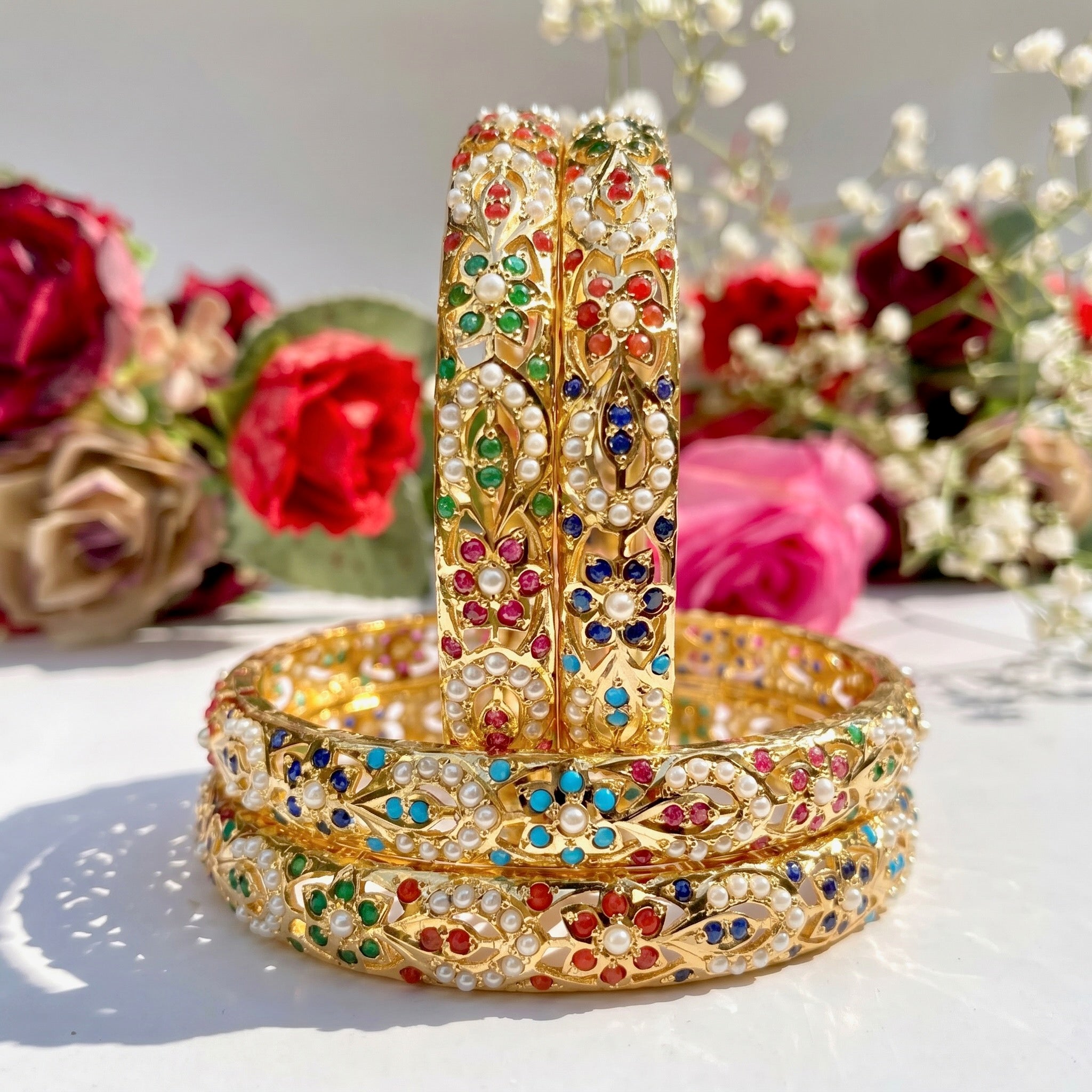 multicolored bangles in gold plated silver