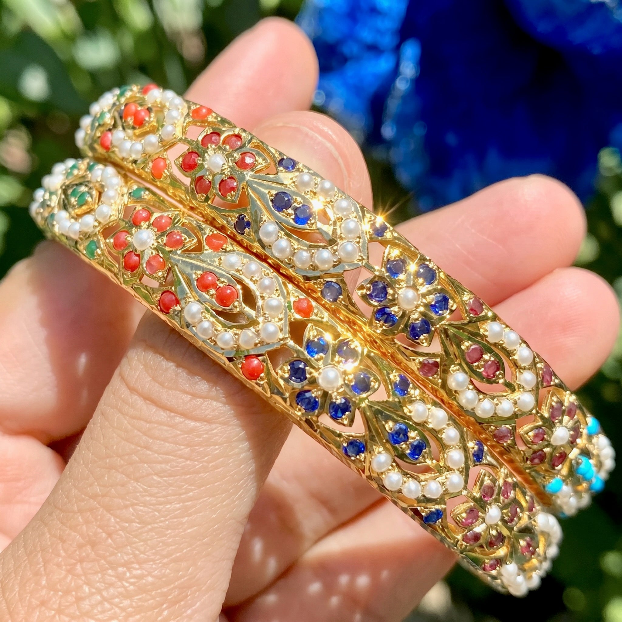 navratna bangles made in gold plated sterling silver