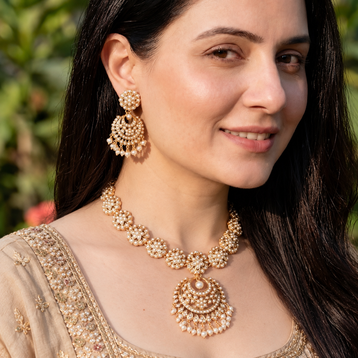 Exquisite Pearl Necklace Set on Gold Plated Sterling Silver NS 482