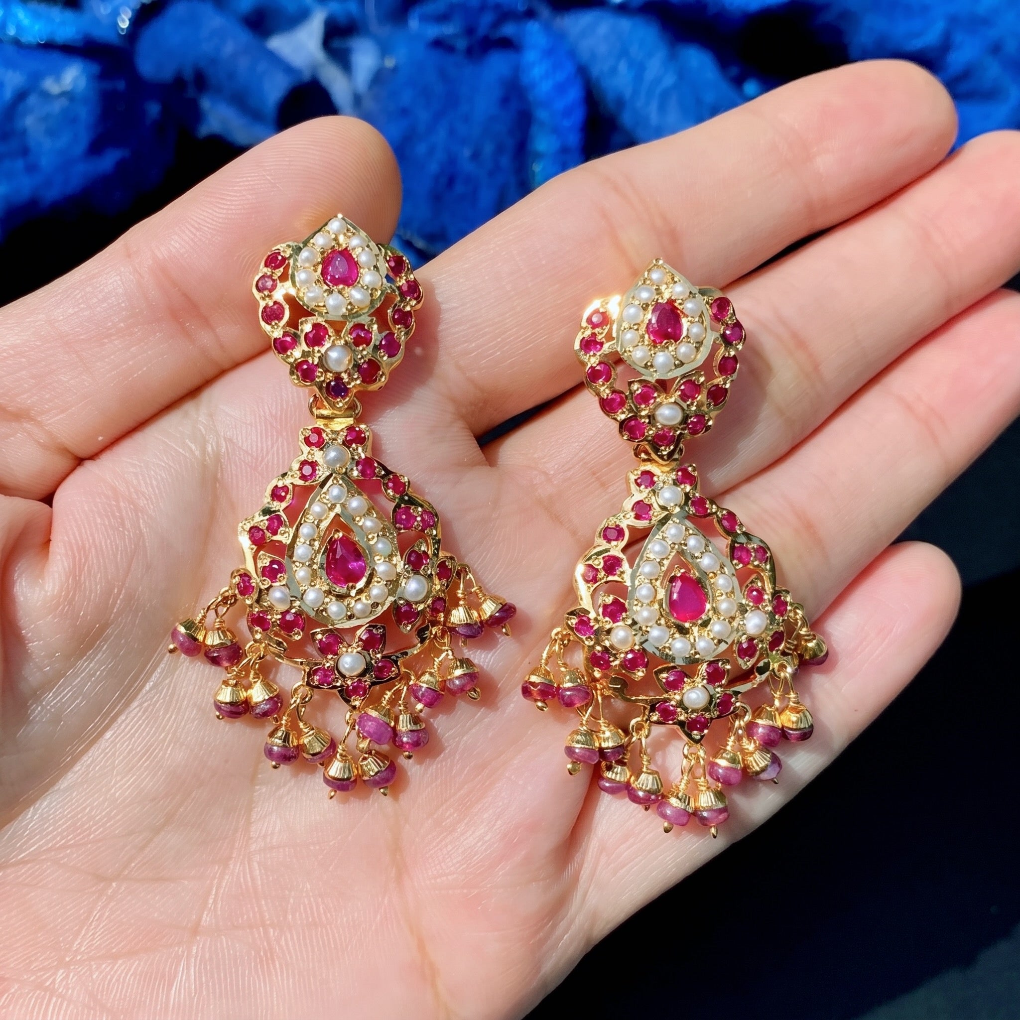Ruby Pearl Jadau Earrings | Gold Plated on Silver ER 731