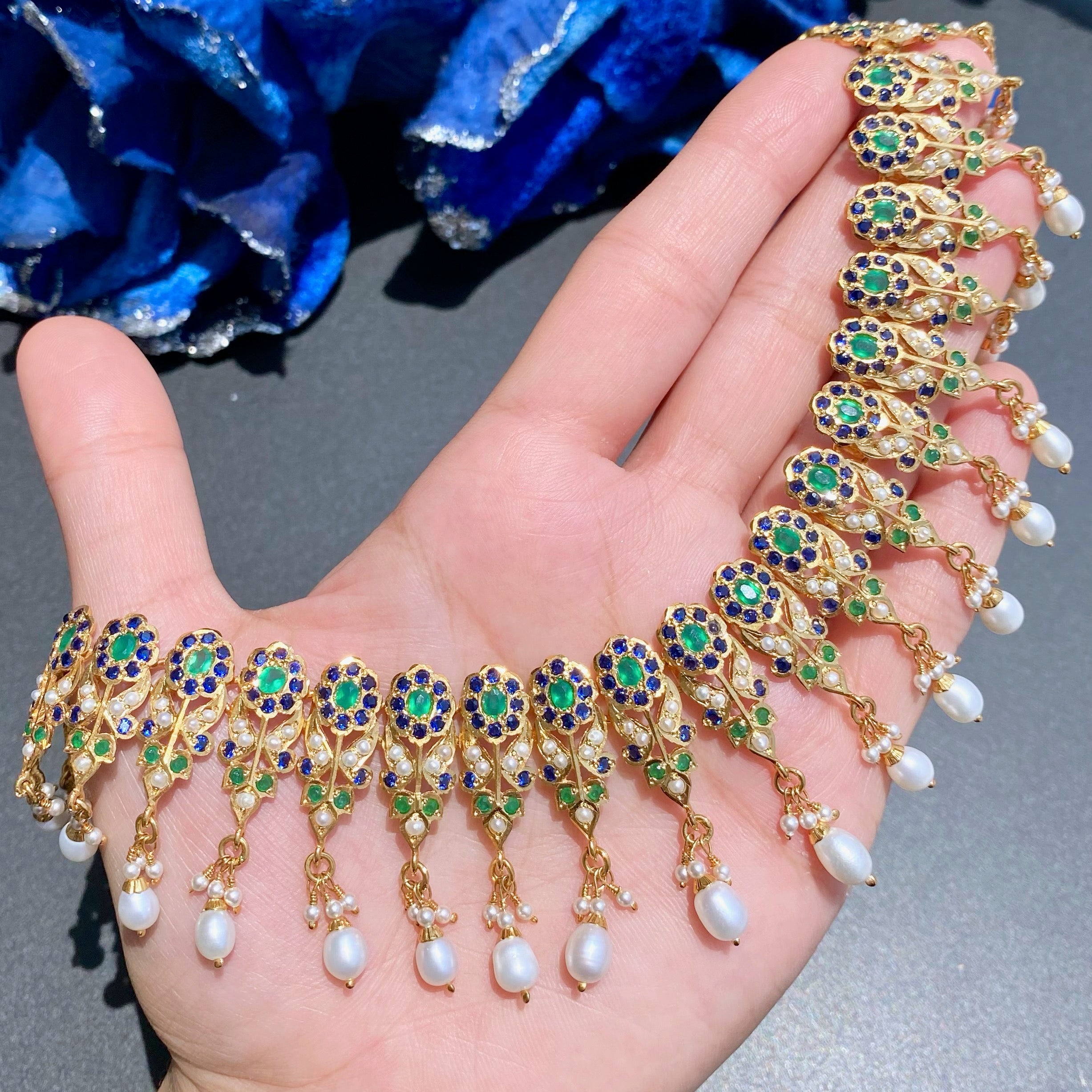 Multicolored Jadau Necklace with Jhumka Earrings NS 127