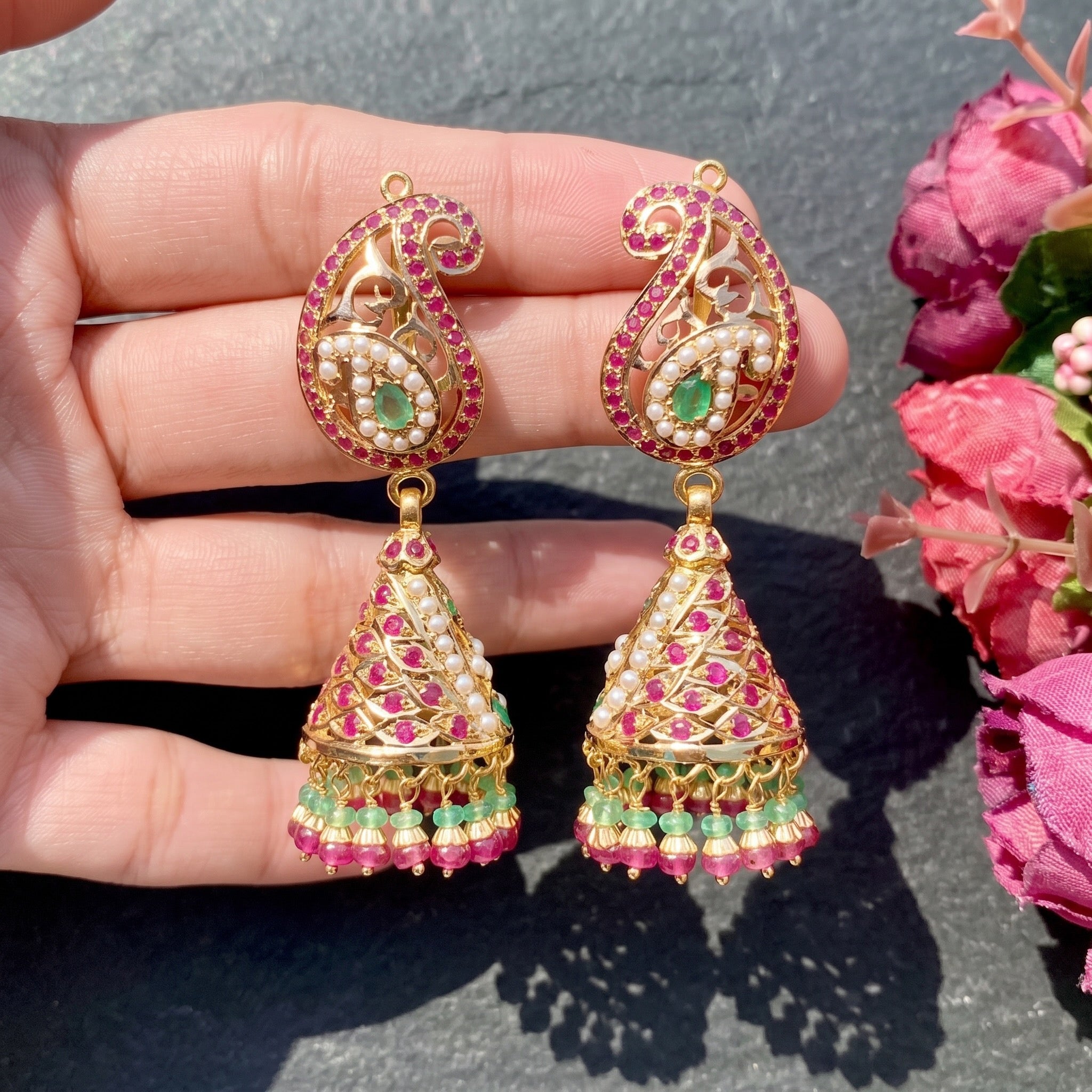 gold jhumka earrings