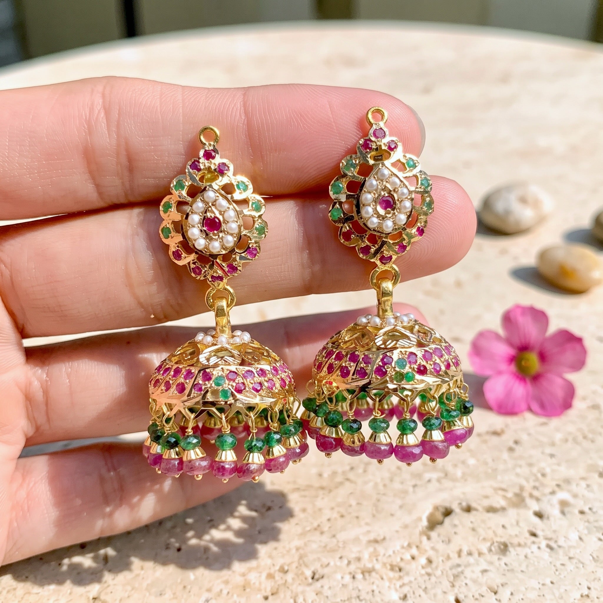 jadau jhumka earrings in 22k gold