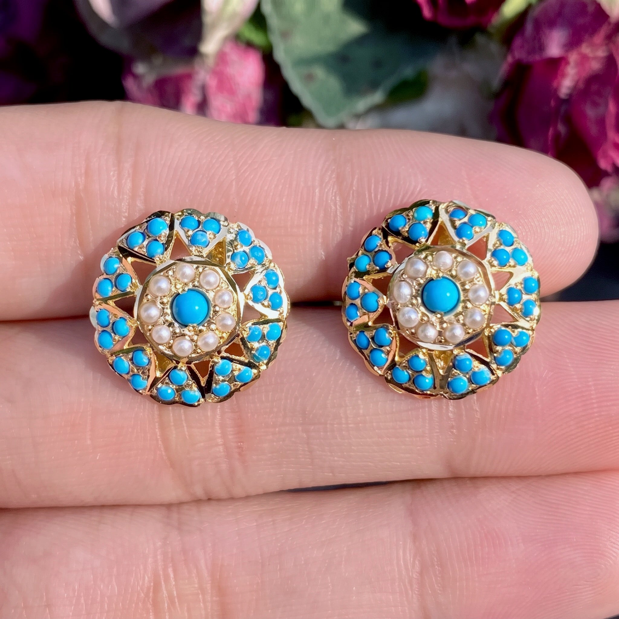turquoise studs gold