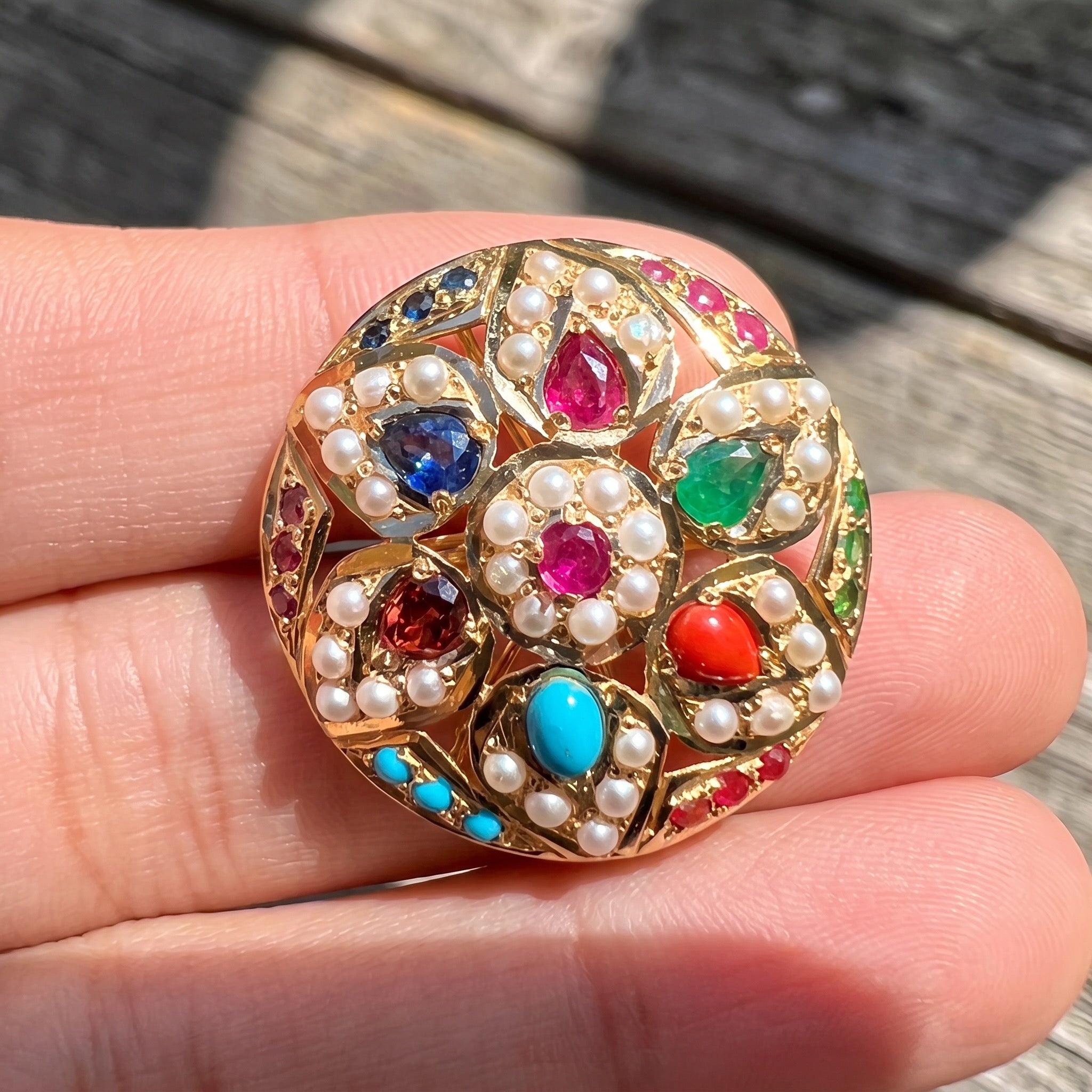 womens gold ring navratna