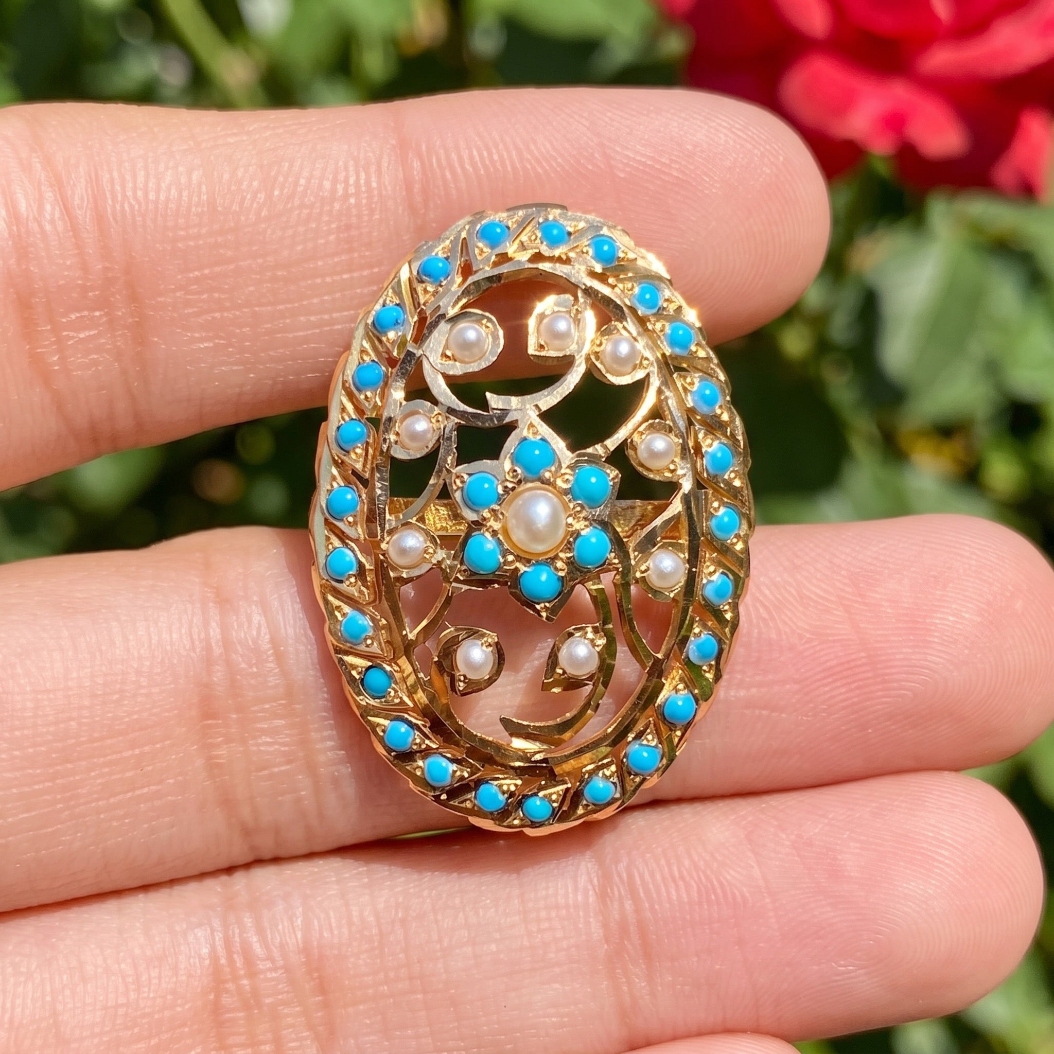 real gold ring with pearls and feroza