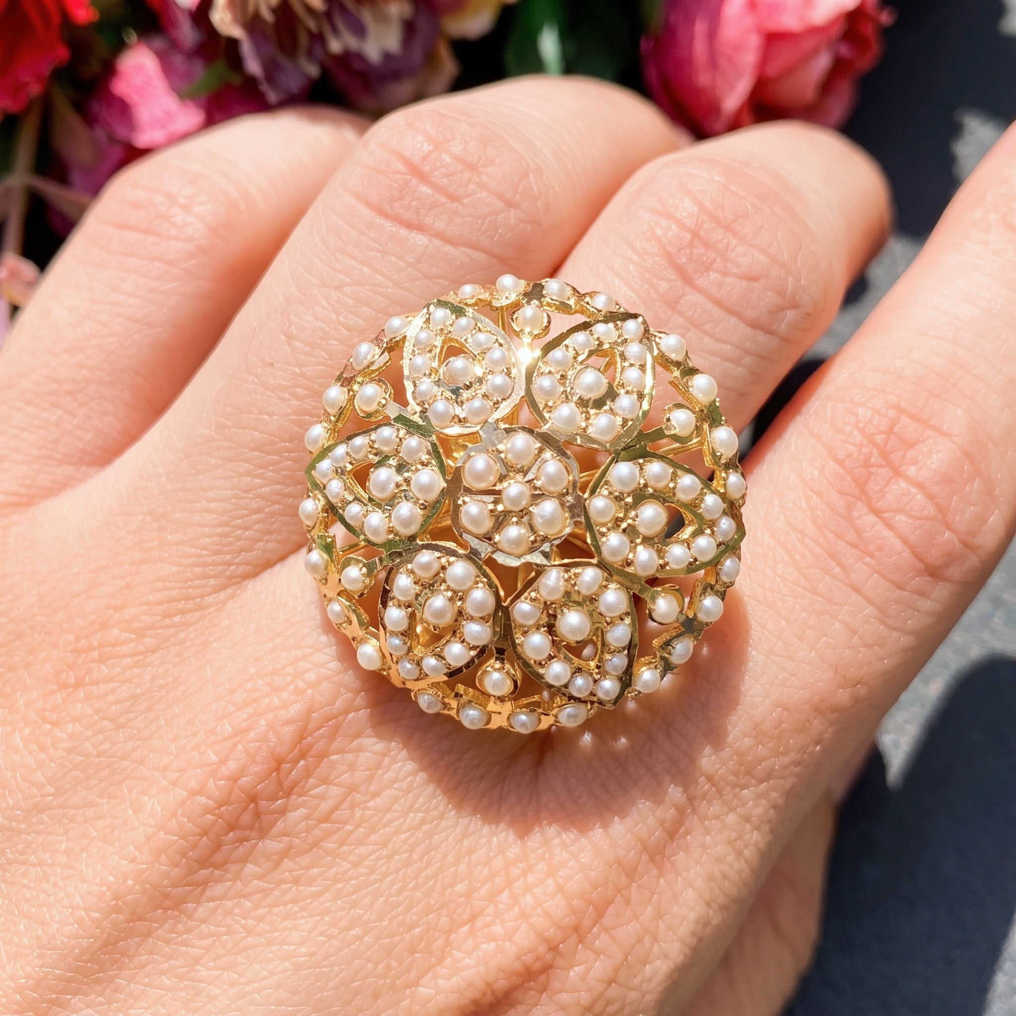 pearl ring in 22k gold for women