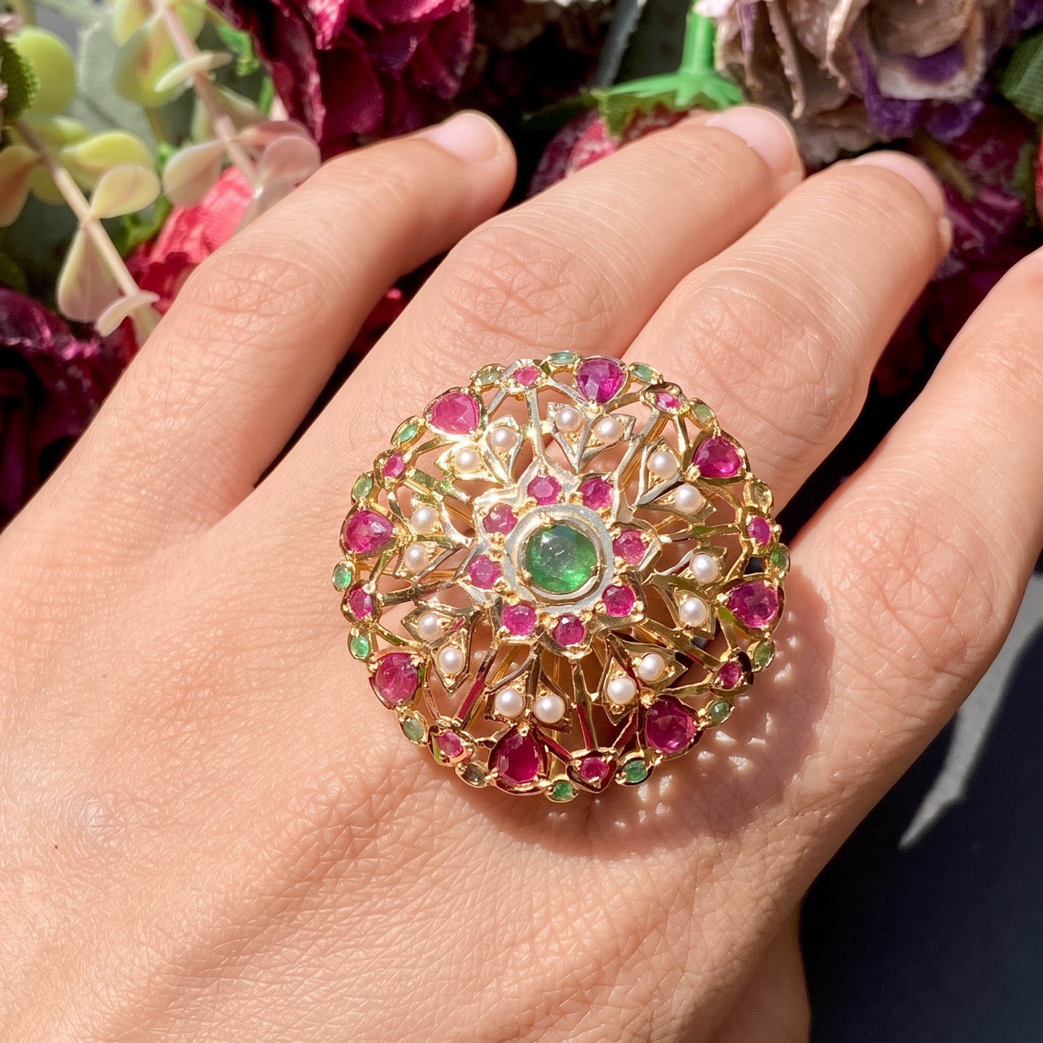 ruby emerald cocktail ring