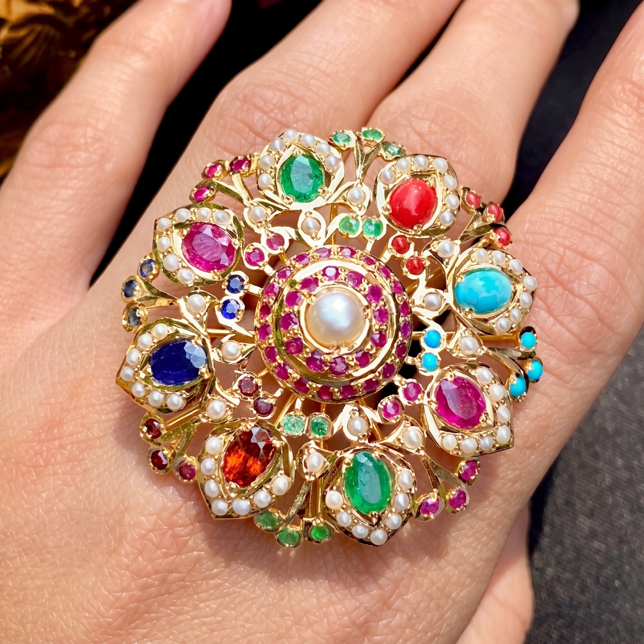navratna gold ring in 22k gold for women