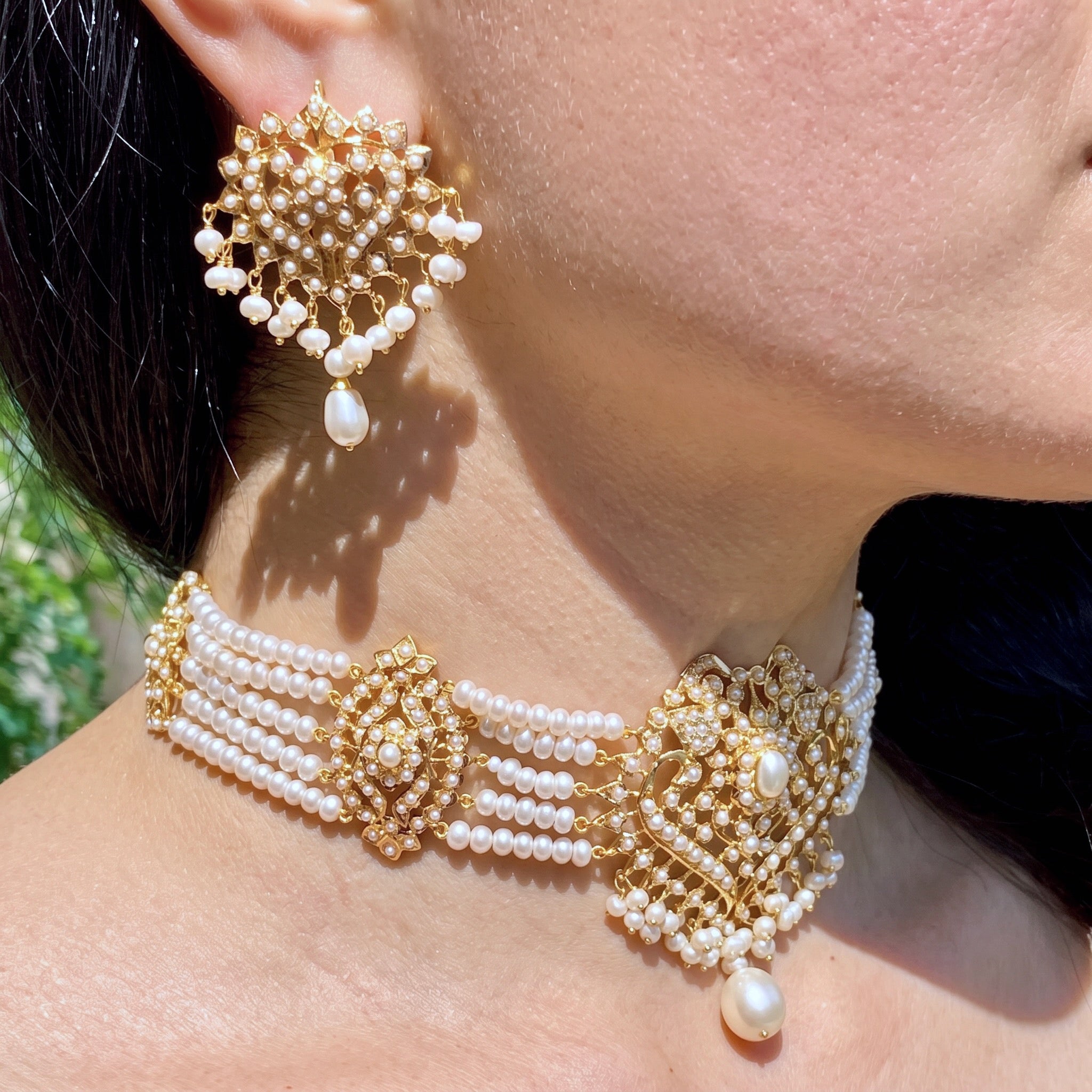22 carat Gold Choker Set | Freshwater Pearls | Festive Wear GNS 126