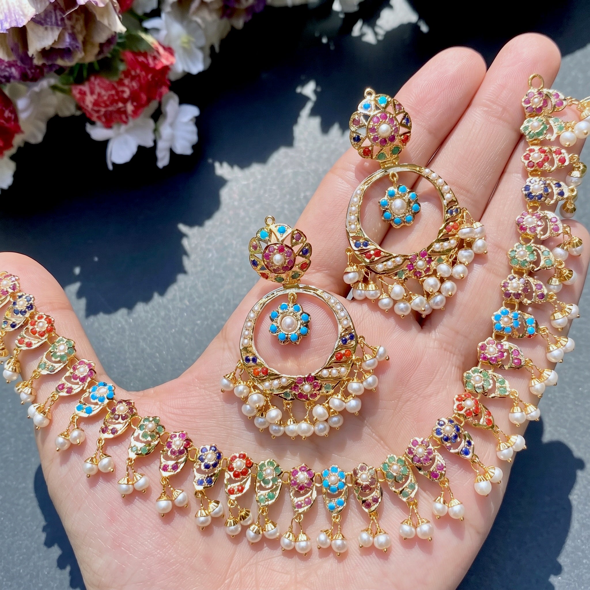 navratna necklace set in gold