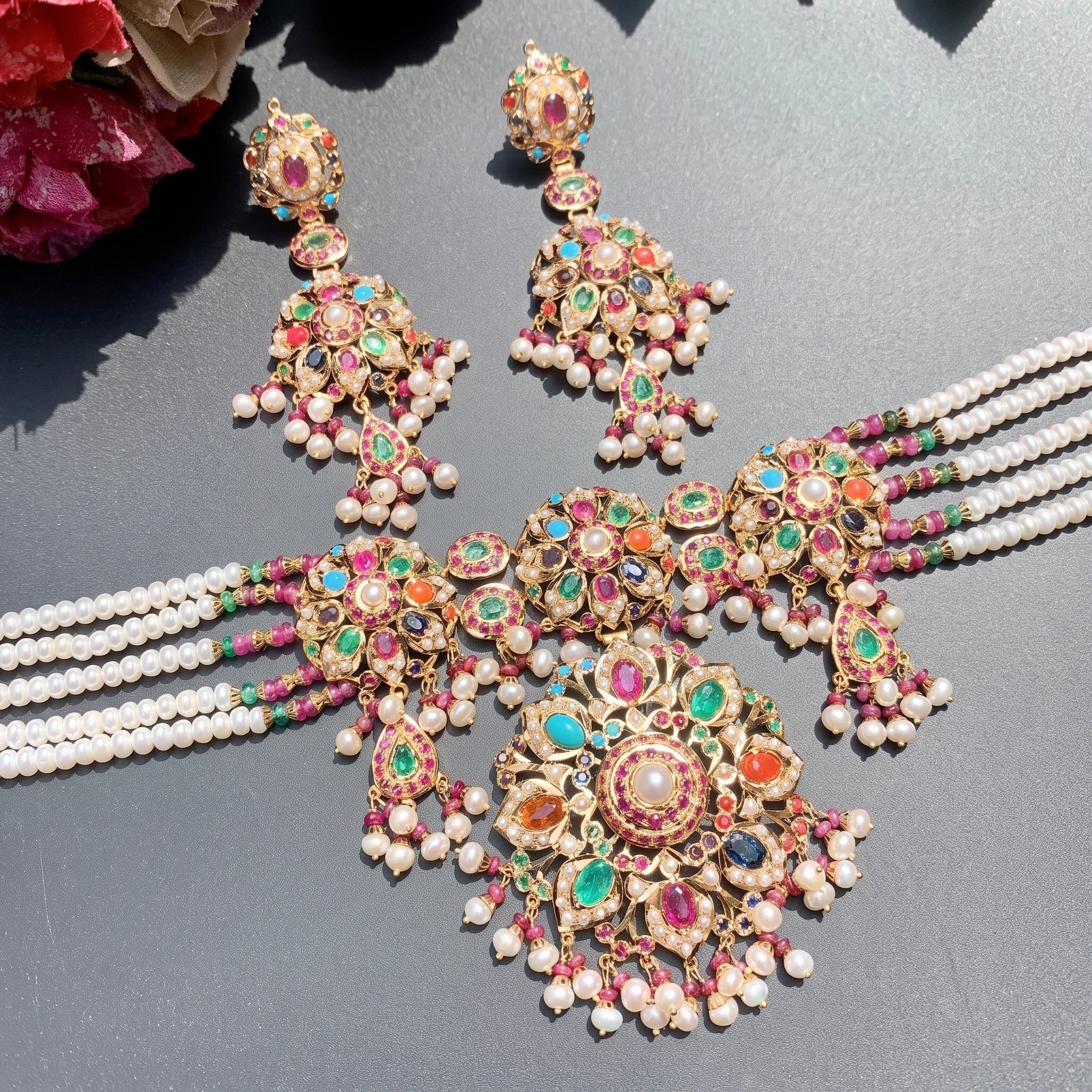 multi color gold necklace set