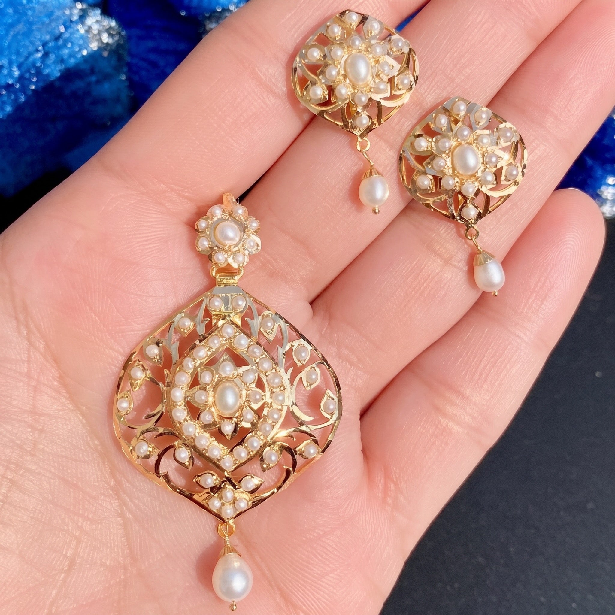 Gold Pendant Set | Vintage Edwardian Design | Freshwater Pearls
