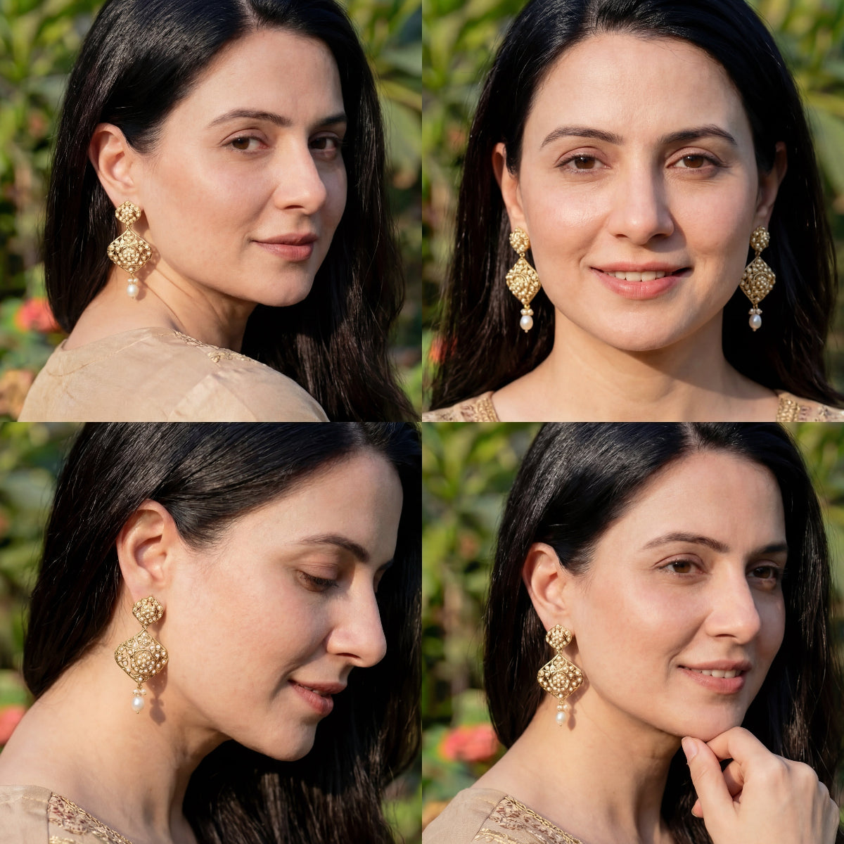 Pearl Lace Drop Jadau Earrings | Gold Plated Silver ER 727