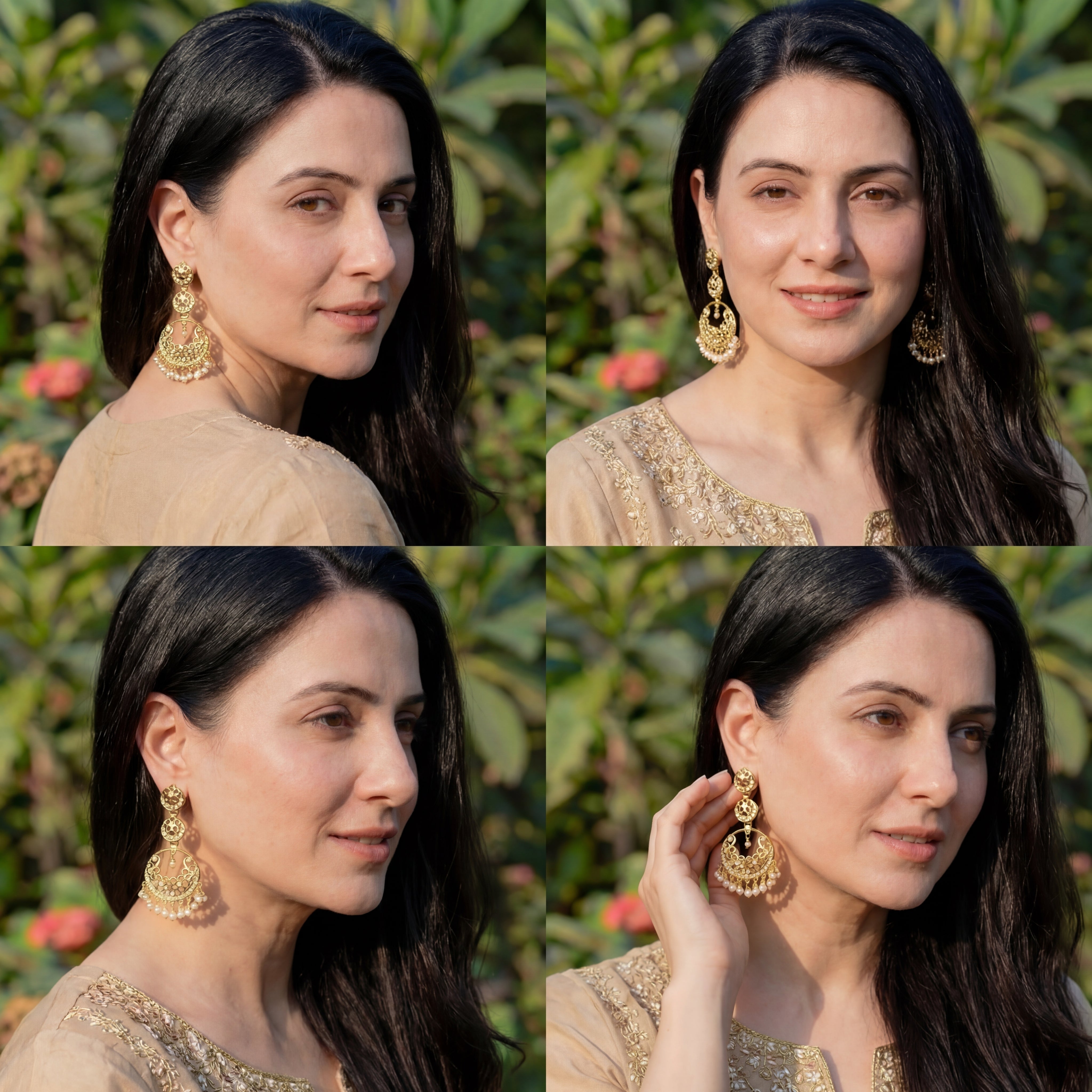 Multi-tiered Pearl Chandbali Earrings | Premium Gold Plated Silver Jewelry Online ER 663
