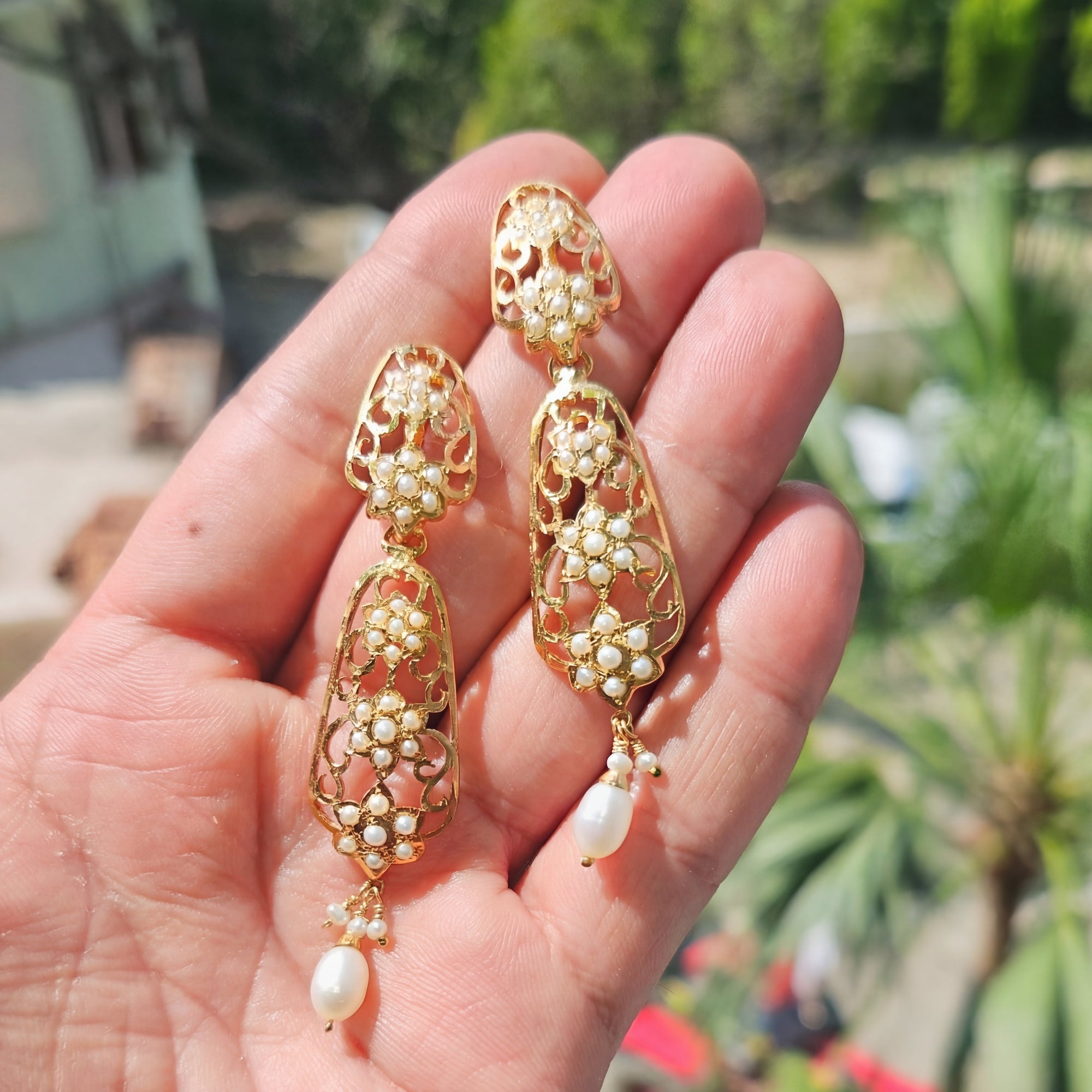 Indo Western Pearl Earrings | Gold Plated on Sterling Silver | Real Freshwater Pearls ER 668