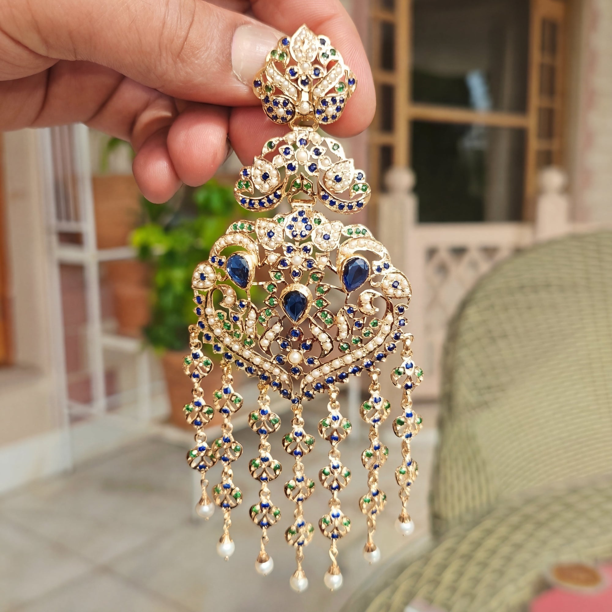 Statement Large Jadau Earrings | Royal Color Combination | Gold Plated on Silver ER 673