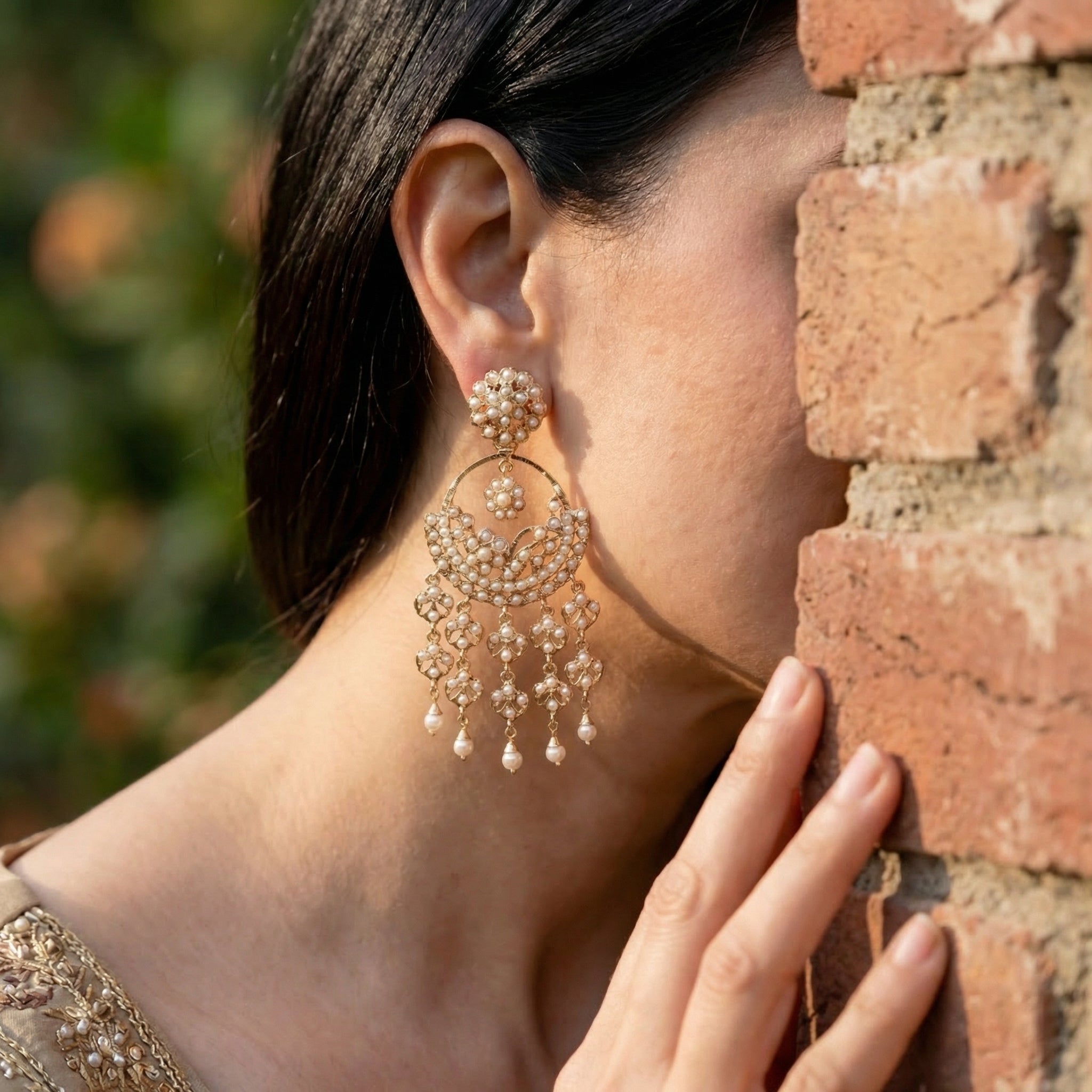Middle Eastern Style Pearl Earrings | Fusion Chandbali On 925 Silver Base ER 672