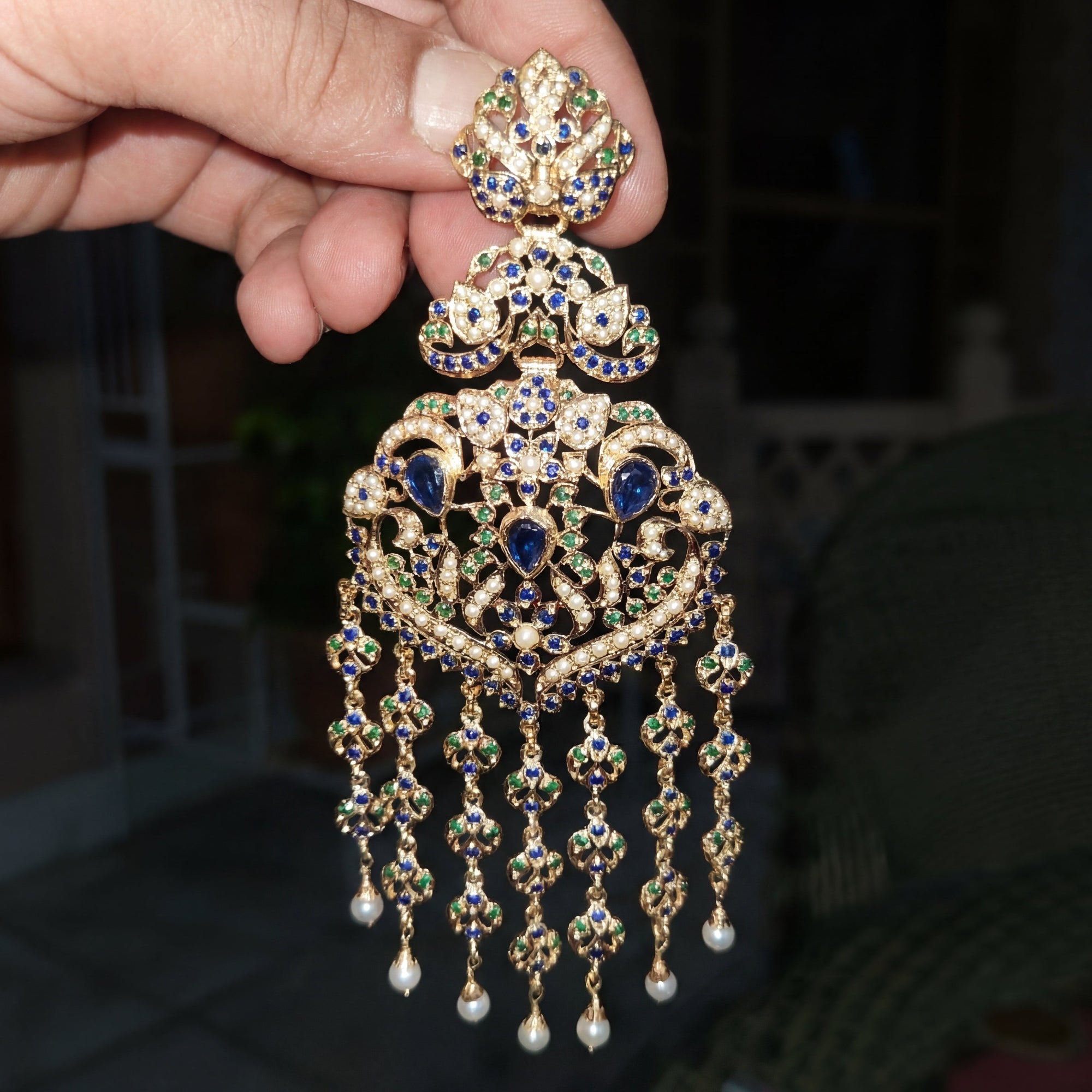 Statement Large Jadau Earrings | Royal Color Combination | Gold Plated on Silver ER 673