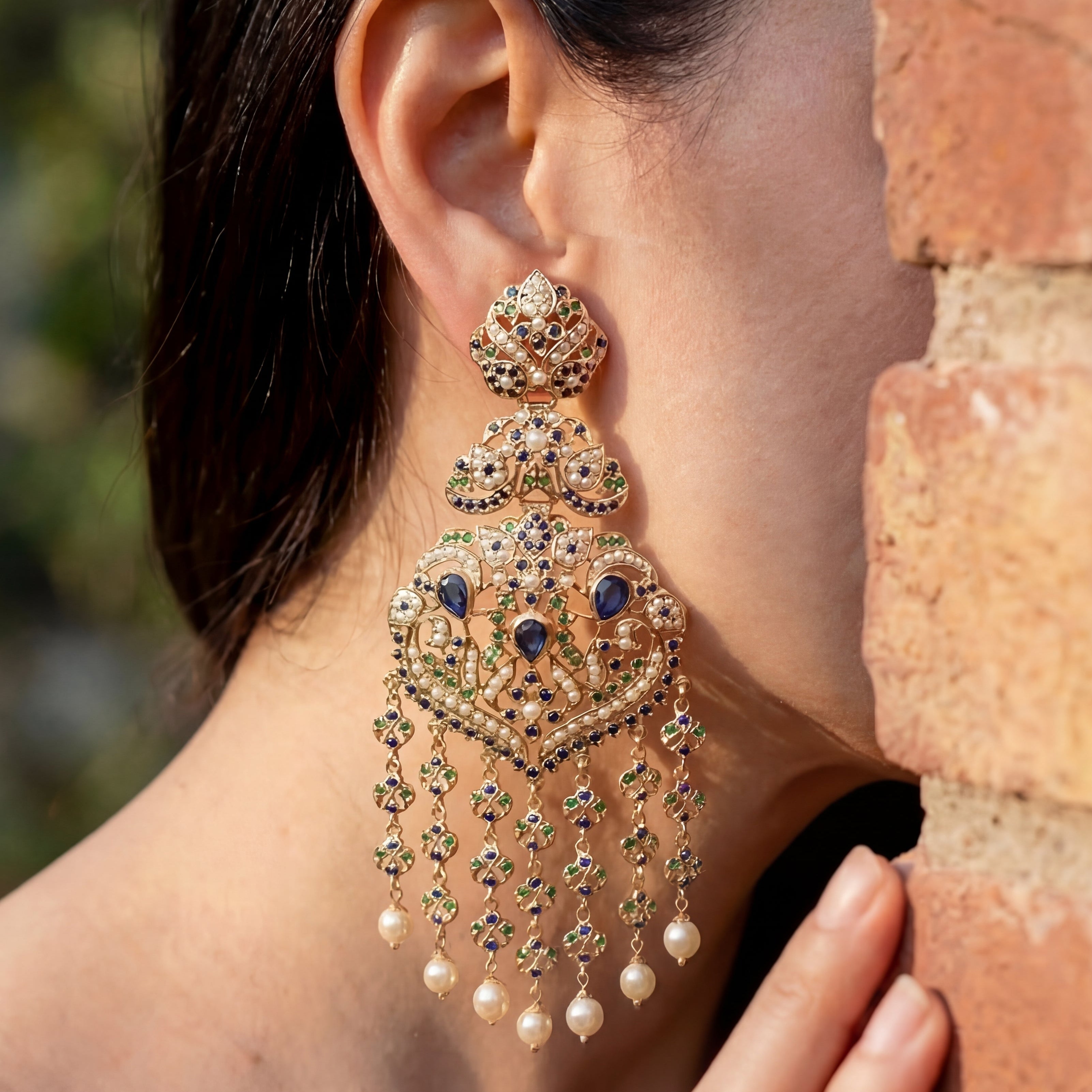 Statement Large Jadau Earrings | Royal Color Combination | Gold Plated on Silver ER 673