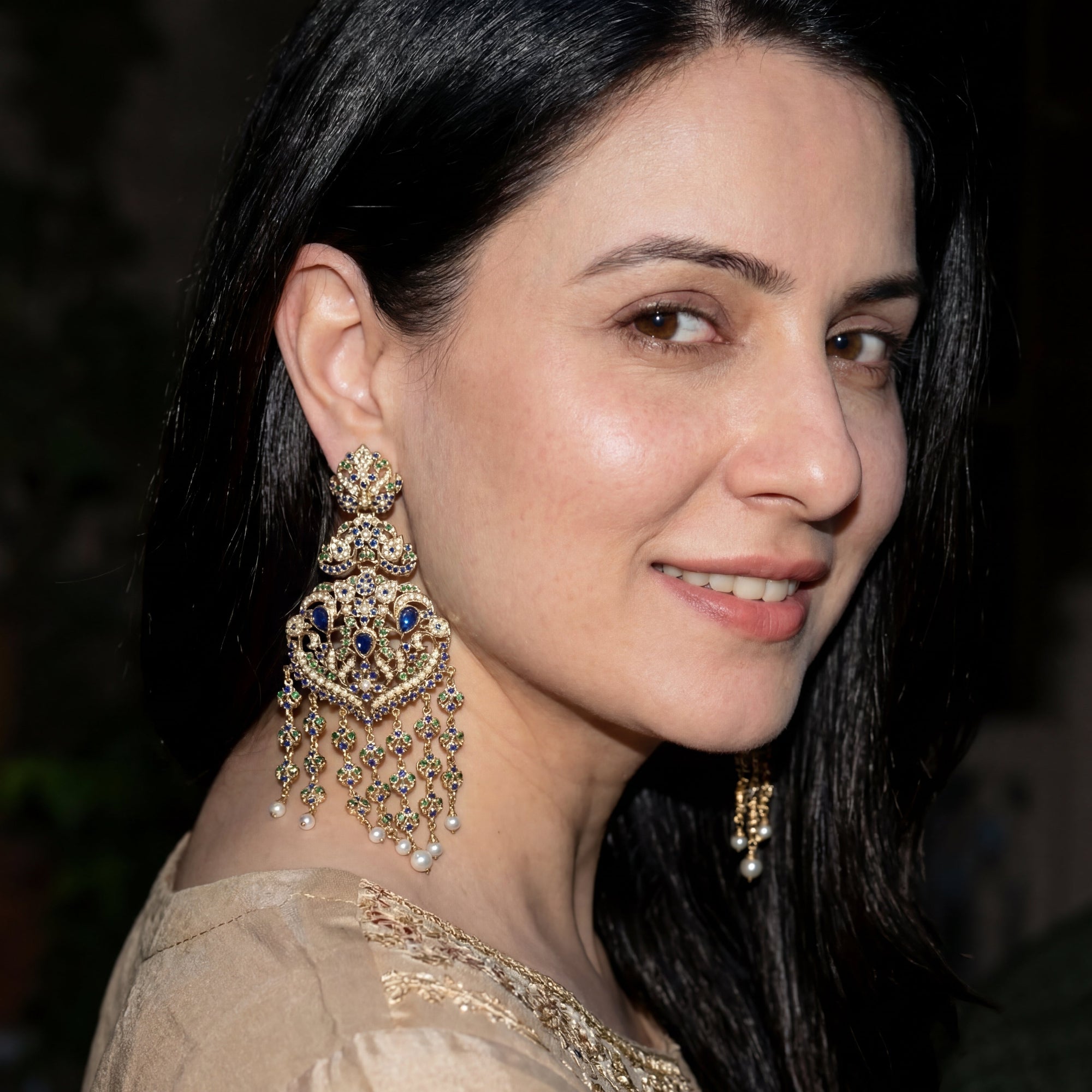 Statement Large Jadau Earrings | Royal Color Combination | Gold Plated on Silver ER 673