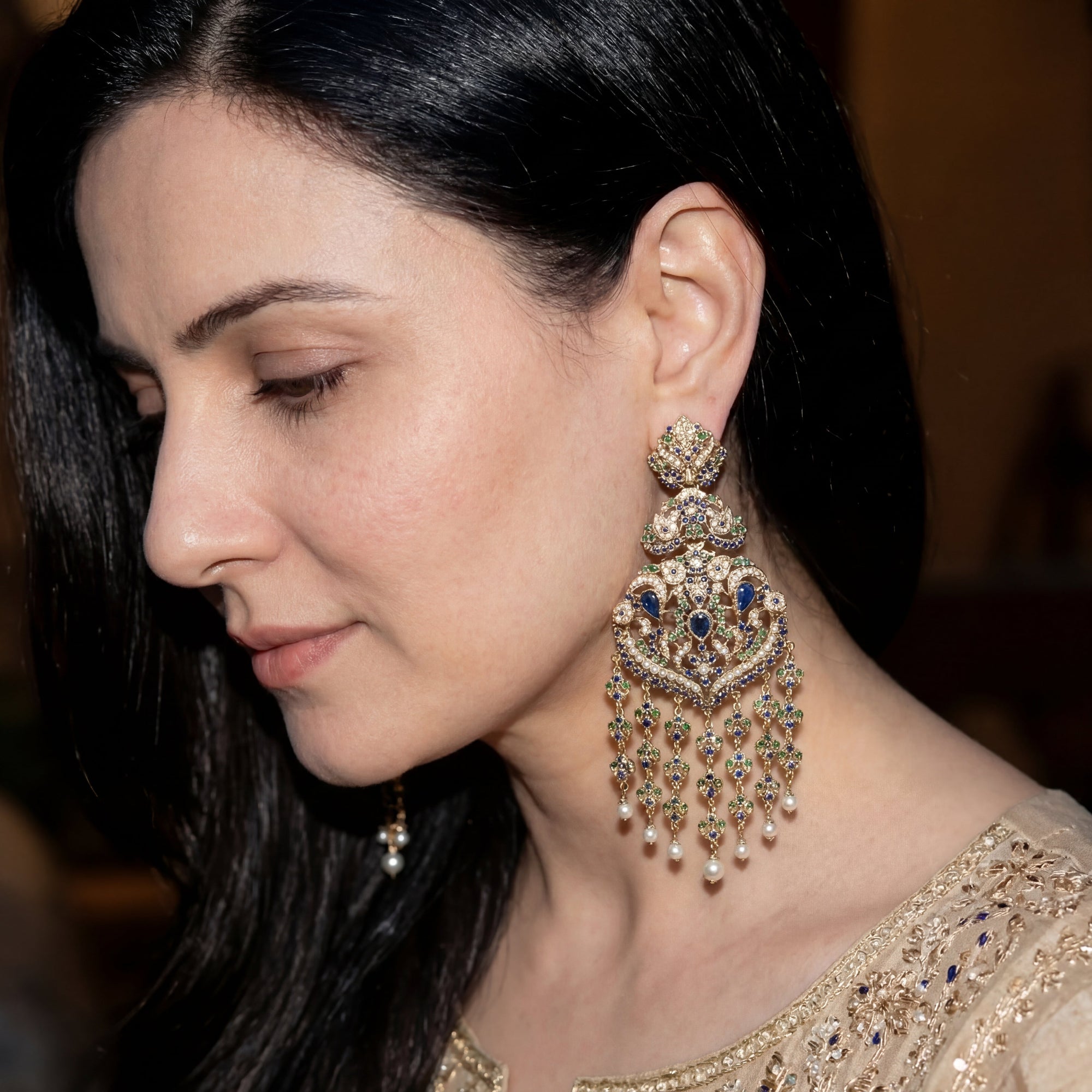 Statement Large Jadau Earrings | Royal Color Combination | Gold Plated on Silver ER 673