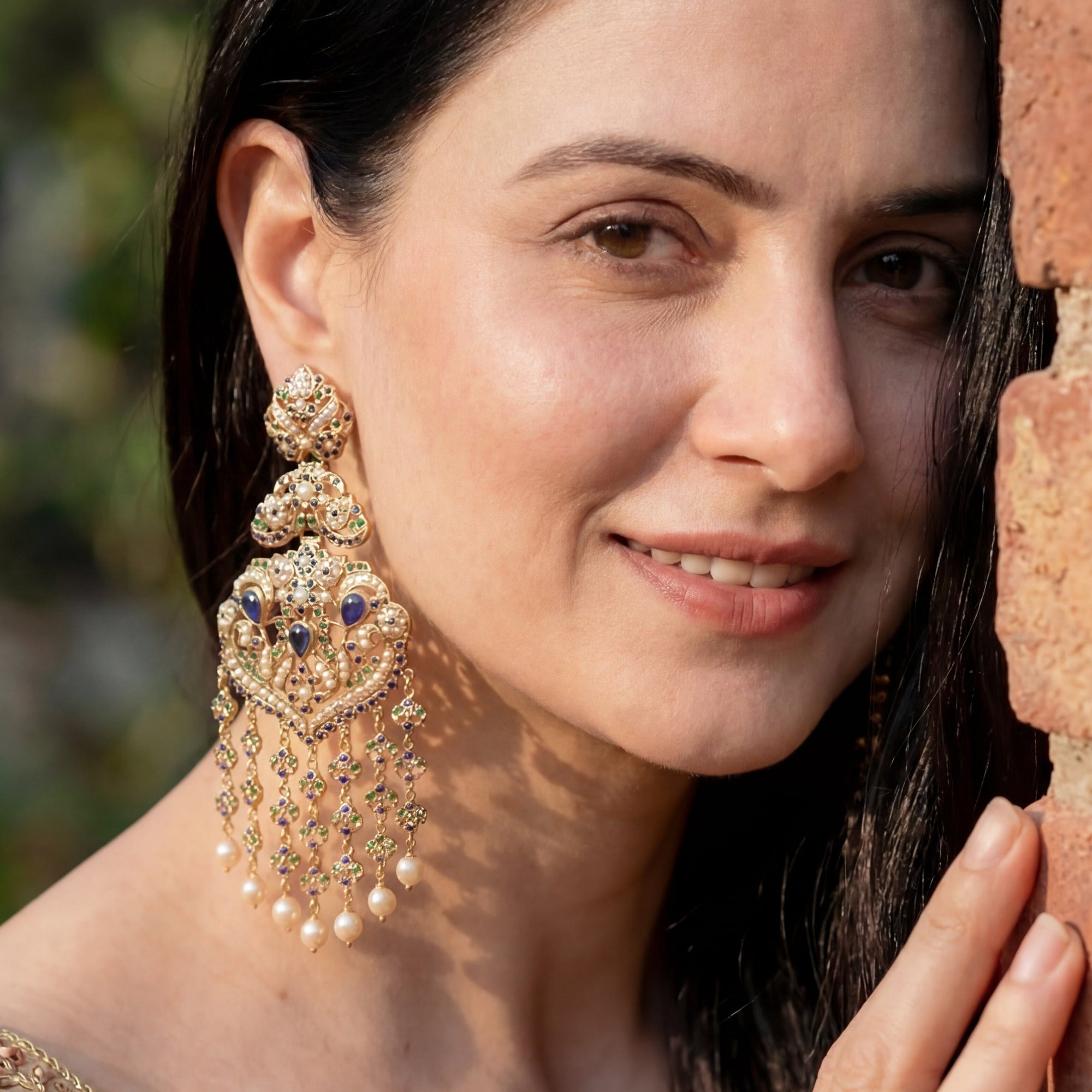 Statement Large Jadau Earrings | Royal Color Combination | Gold Plated on Silver ER 673