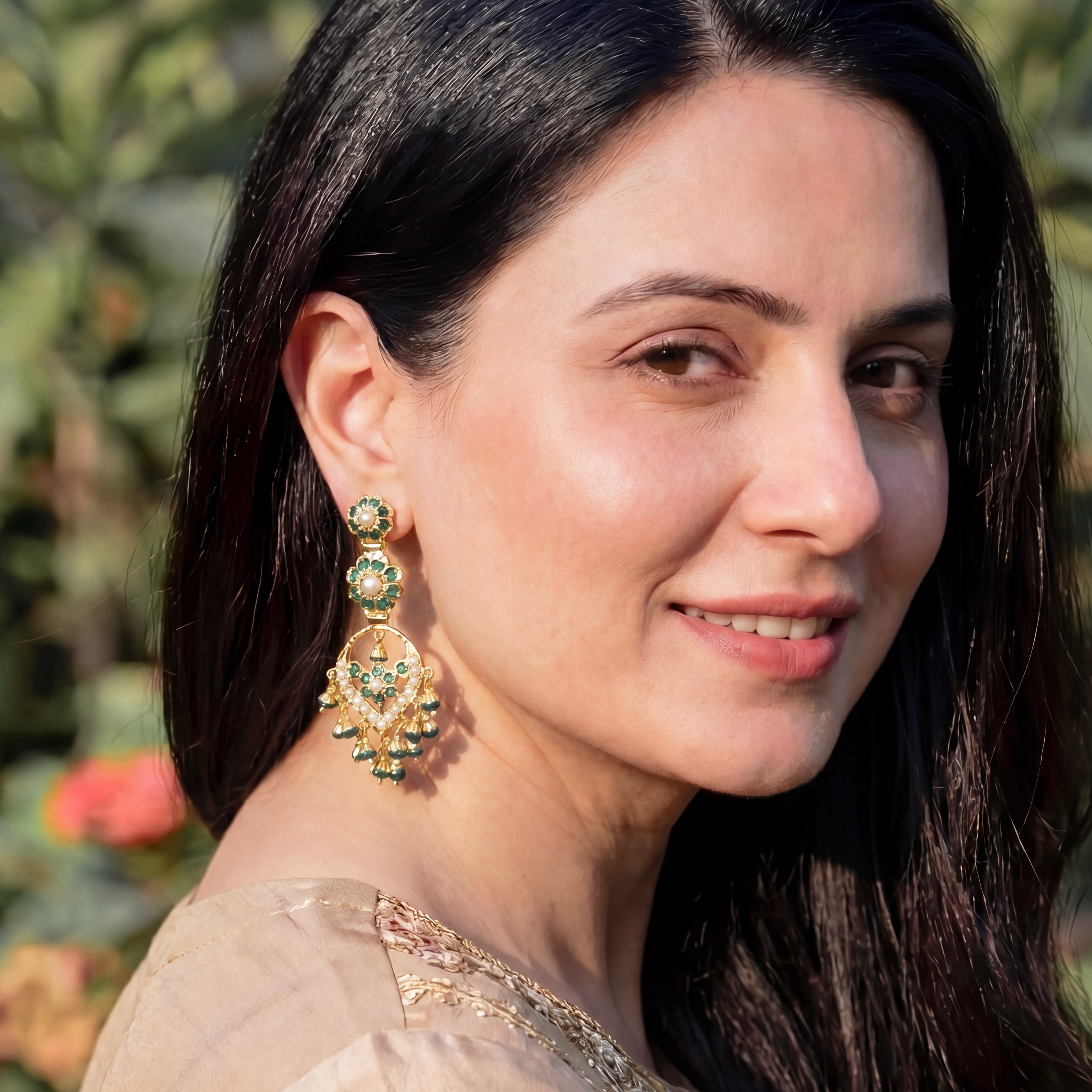 Dainty Emerald Green Earrings | Gold Plated on Sterling Silver ER 676