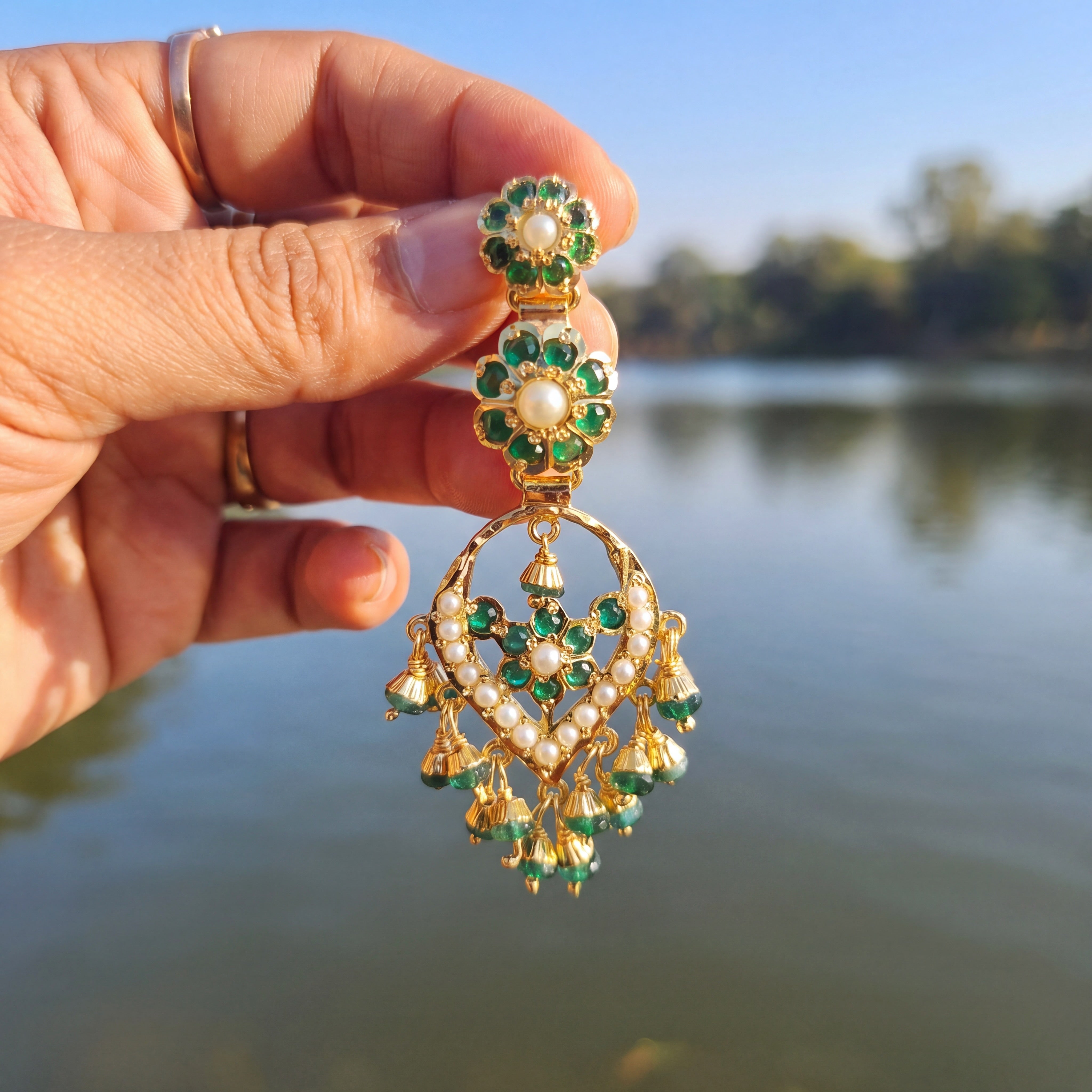 Dainty Emerald Green Earrings | Gold Plated on Sterling Silver ER 676