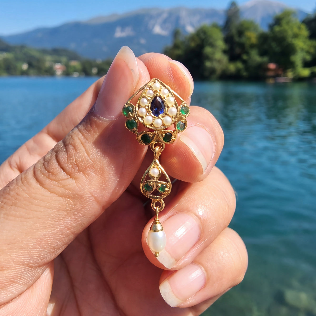 Dainty Jadau Stud Earrings | Gold Plated on 925 Silver ER 691