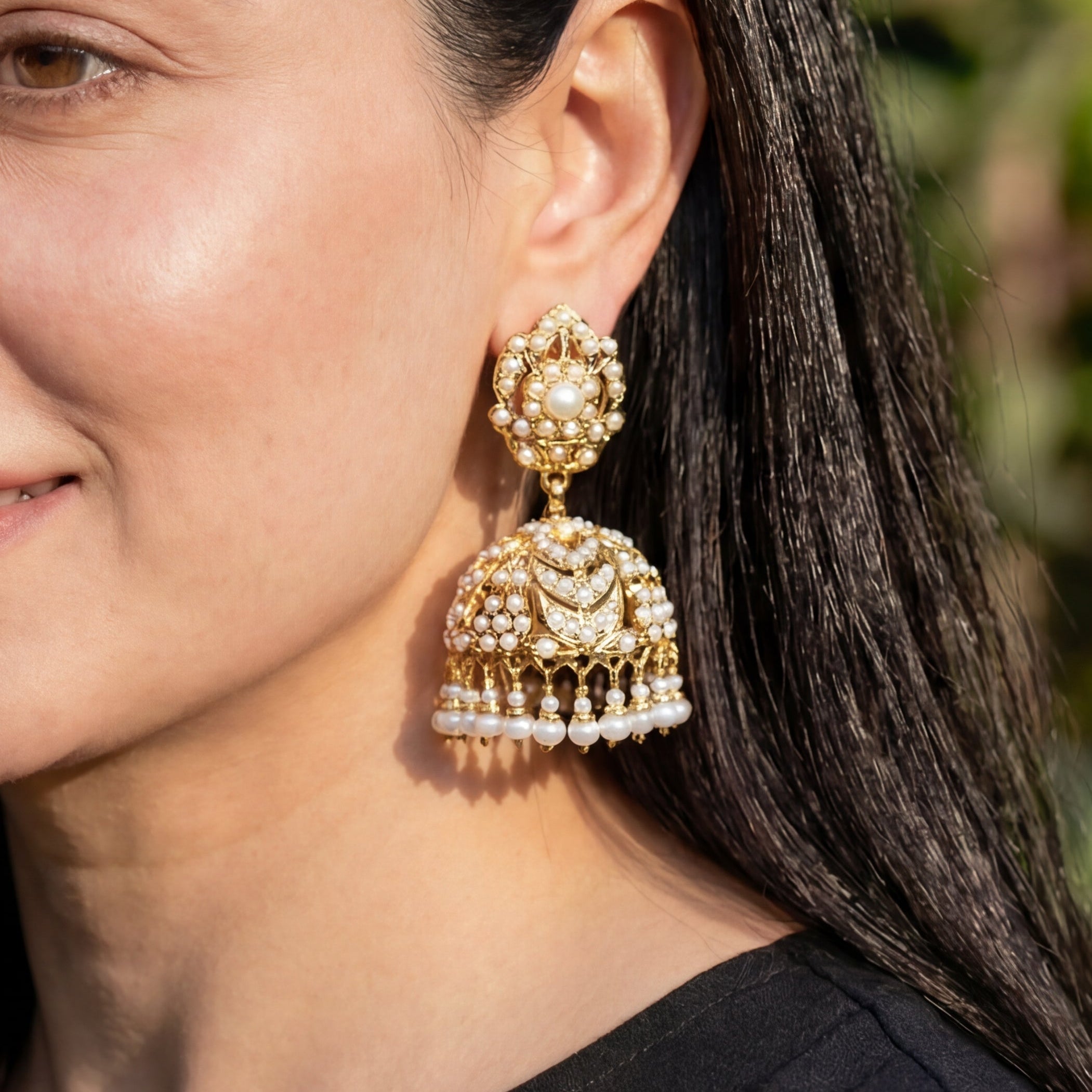 Hyderabadi Pearl Jhumki in Silver | Studded with Real Freshwater Pearls | 925 Silver ER 161