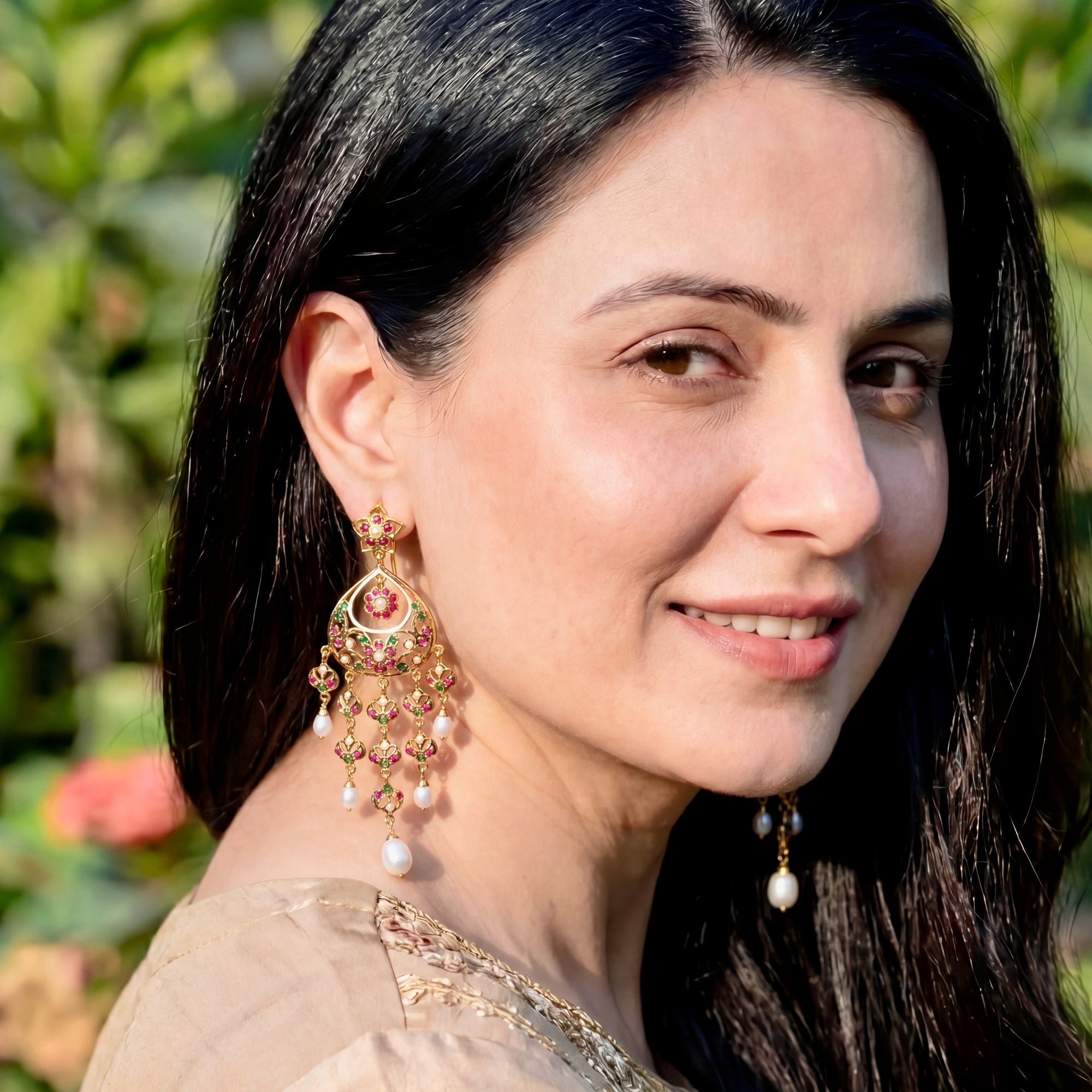 Middle Eastern Style Dangler in Jadau | Gold Plated on 925 Silver ER 695