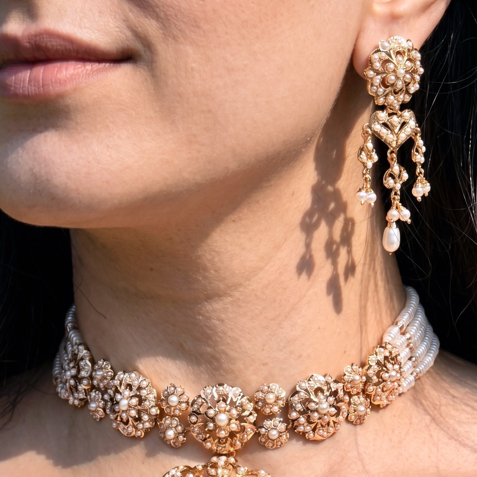 Exquisitely Crafted Pearl Choker Set | Gold Plated on 925 Silver NS 454