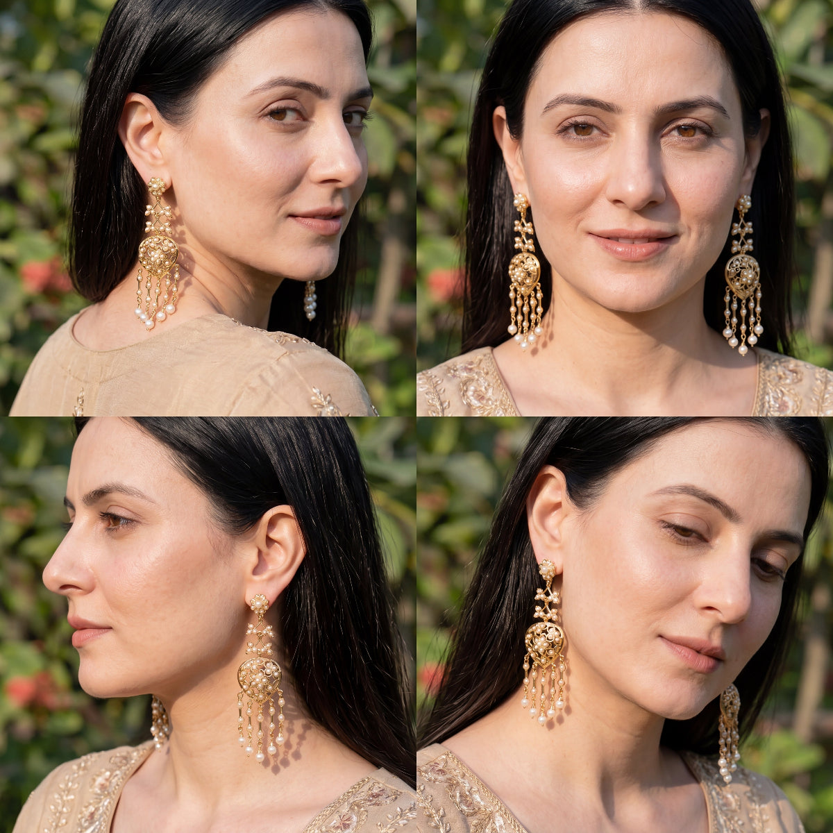 Ethnic Styled Pearl Long Earrings | Gold Plated on Sterling Silver ER 698
