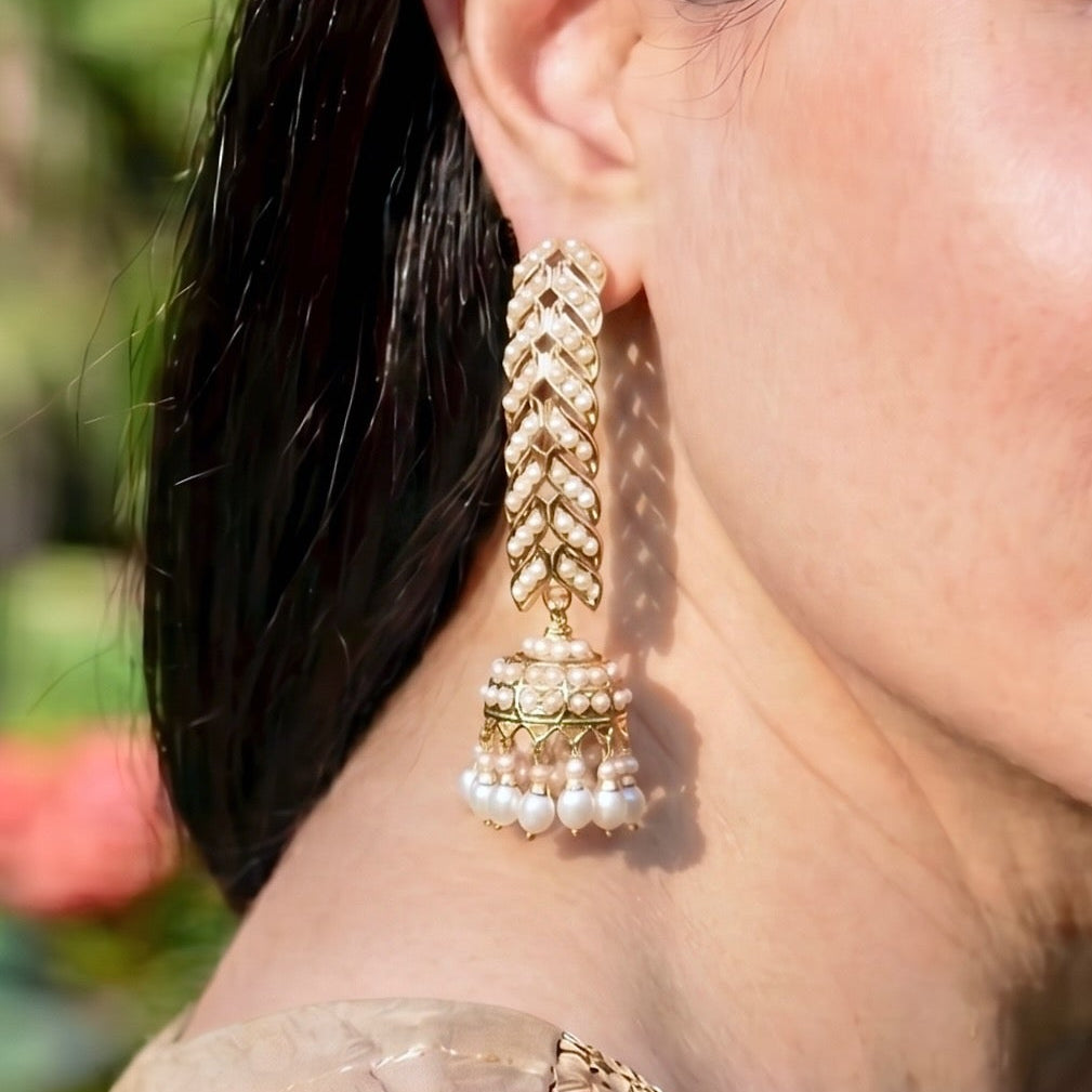 Pearl Dandi Jhumki Earrings | Gold Plated on Sterling Silver ER 076