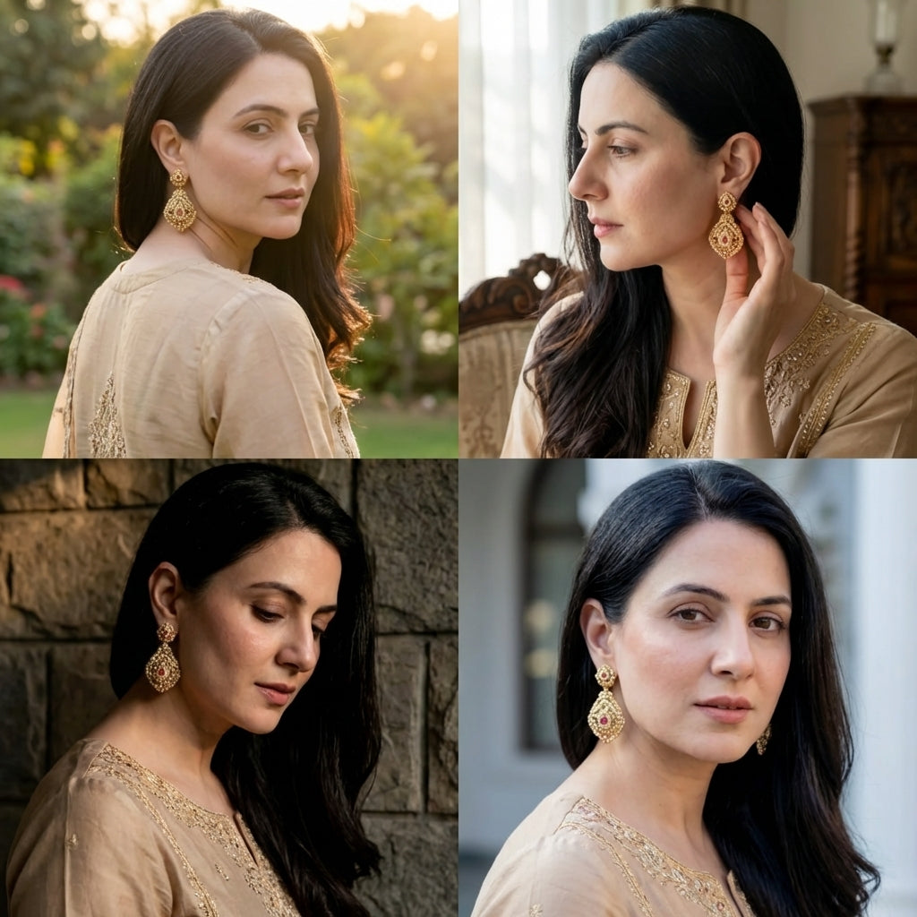 Intricately Handcrafted Jadau Earrings | Fine Seed Pearl Studded on 925 Silver with Gold Plating ER 655
