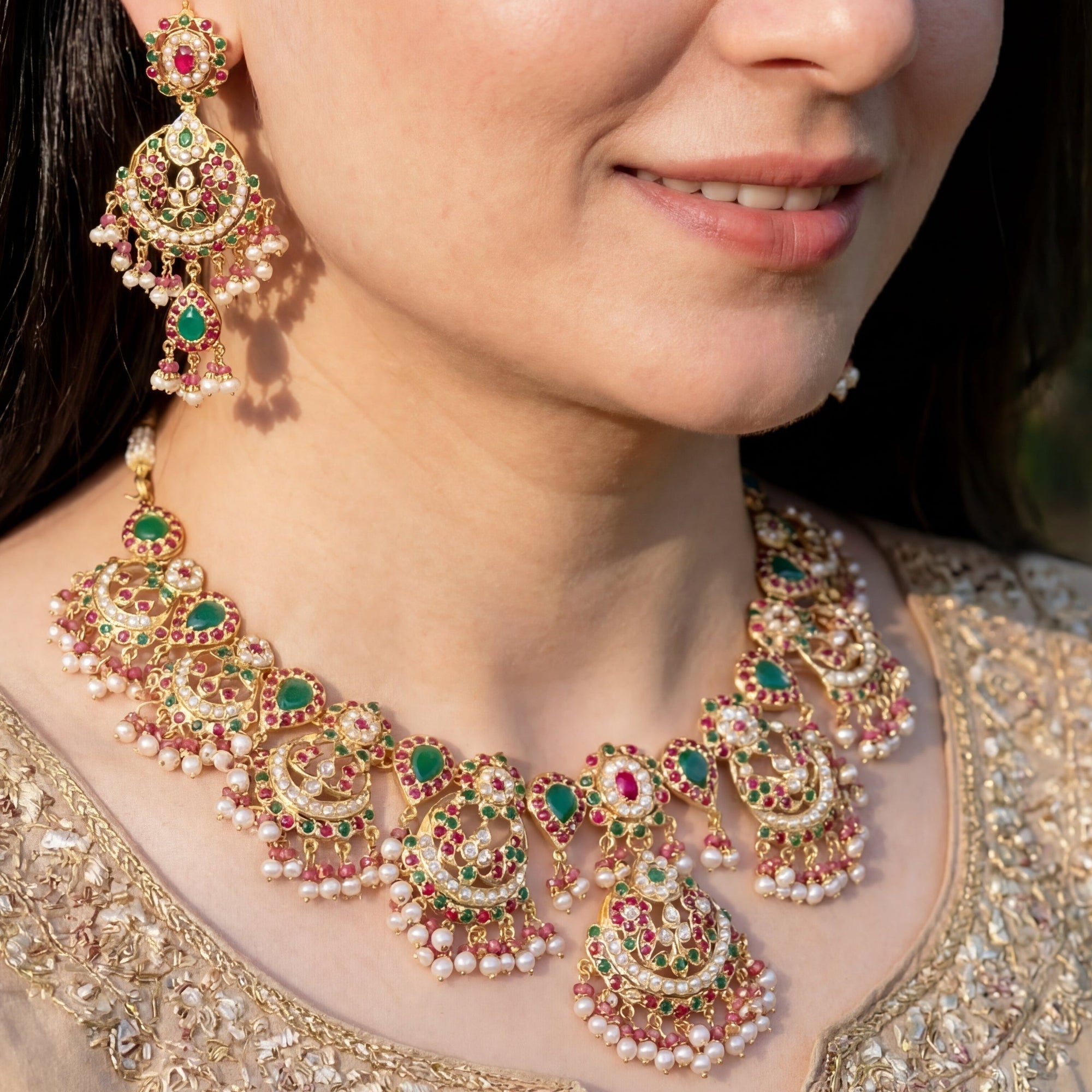 Bridal Gold Plated Jewellery | Multicolour Necklace Set for Bride NS 059