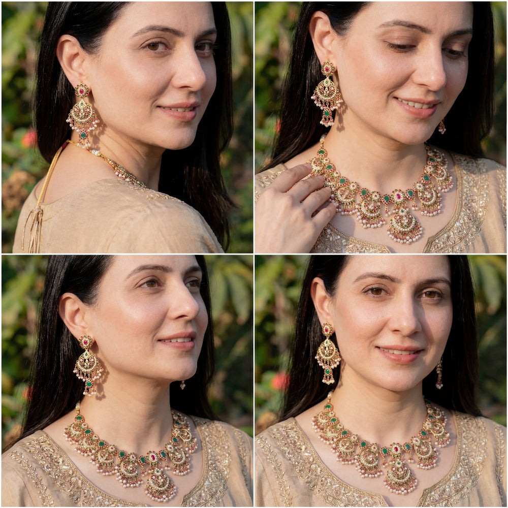 Bridal Gold Plated Jewellery | Multicolour Necklace Set for Bride NS 059