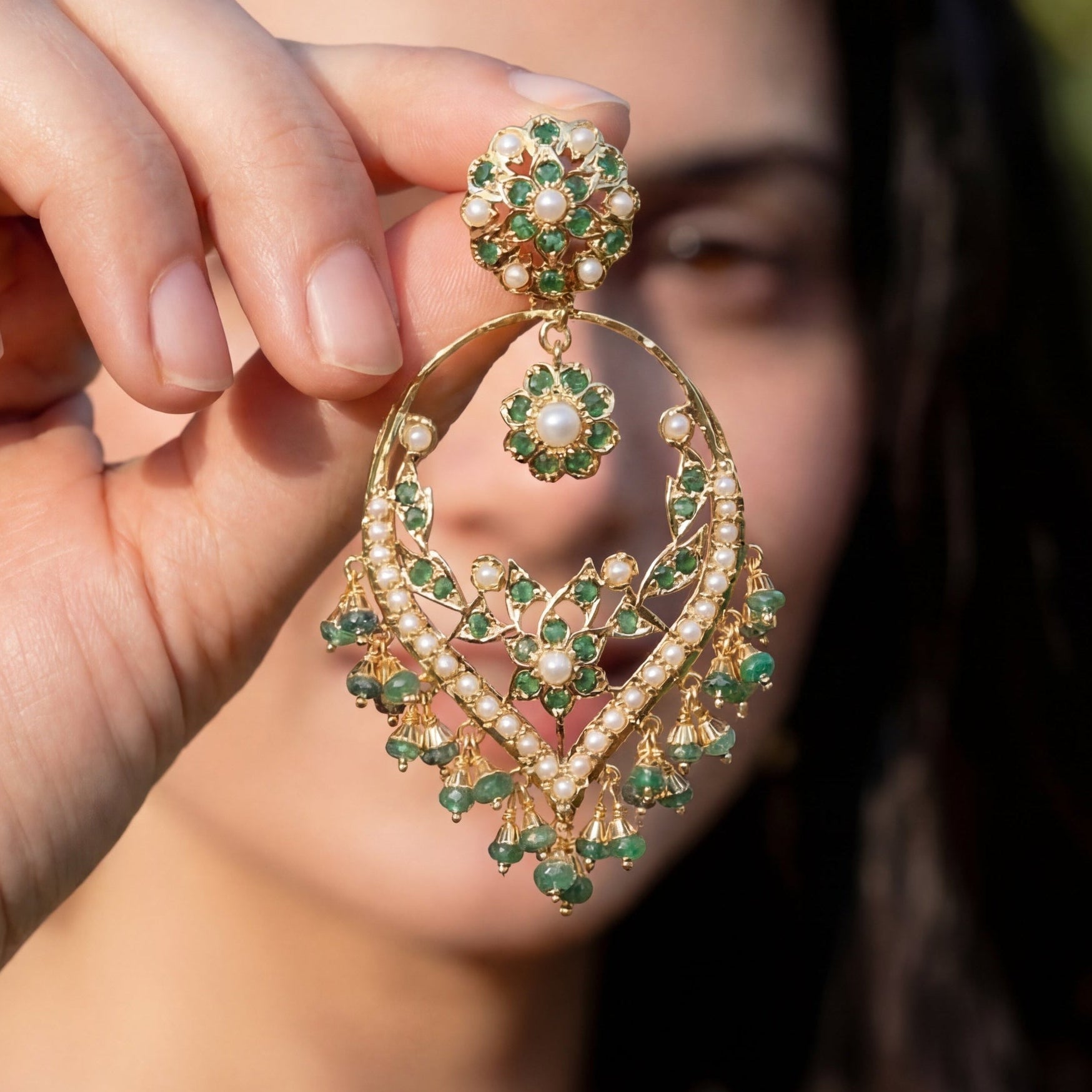 Emerald Green Jadau Chandbali | Looks Like Gold Priced for Comfort | 925 Silver ER 659