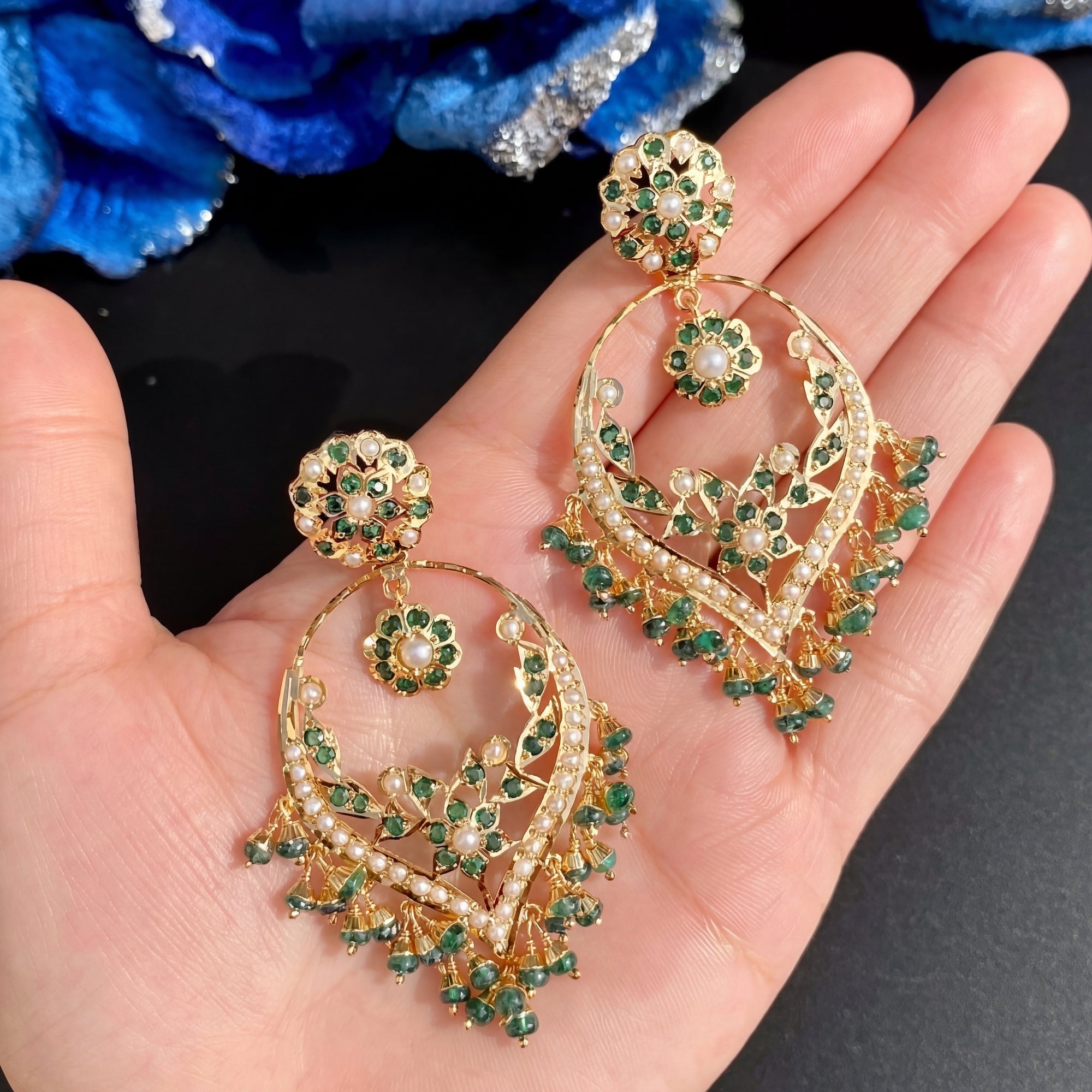 Emerald Green Jadau Chandbali | Looks Like Gold Priced for Comfort | 925 Silver ER 659