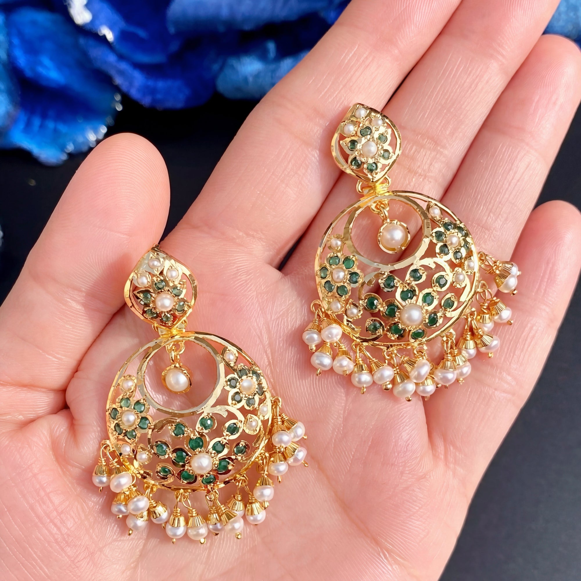 Small Jadau Chandbali in Emerald Green Colors | Gold Plated on 925 Silver ER 660